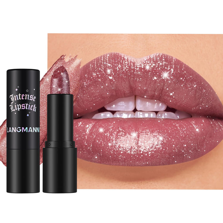 Jolilab Sparkling Lip Gloss, Long Lasting Waterproof Moisturizer Lip Balm Glitter Shimmer Metallic Lipstick, Diamond Shiny Bold Glow Goth Lipstick for Women Girls, Non-sticky (1, 07#)