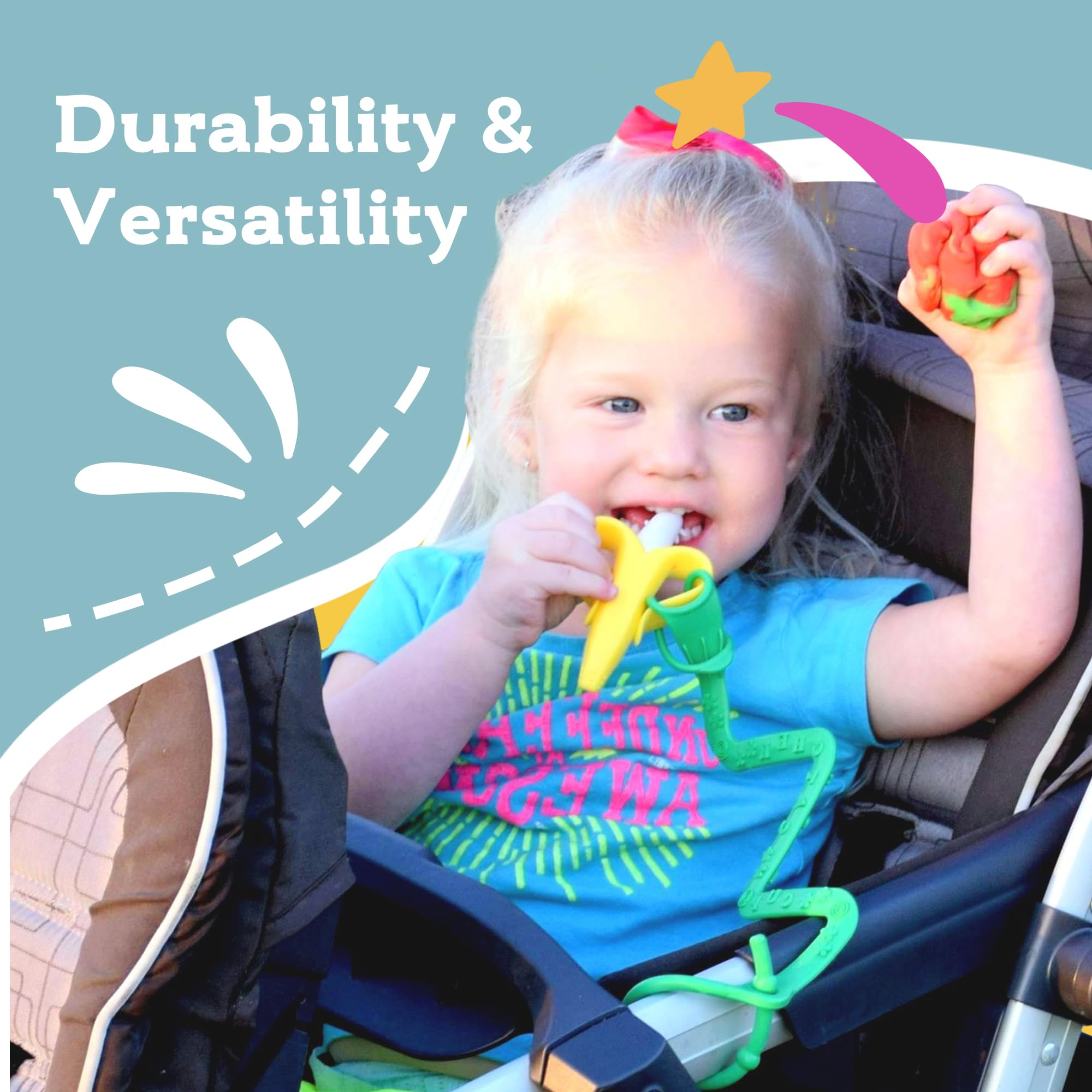 Brilli Baby Cup Catcher | Patented Safety Baby Toy Strap | Secure Sippy Cups, Bottles, Pacifiers & Toys to Stroller, High Chair, Car Seat | Dishwasher-Safe, Food-Grade, Made in USA (Aqua)