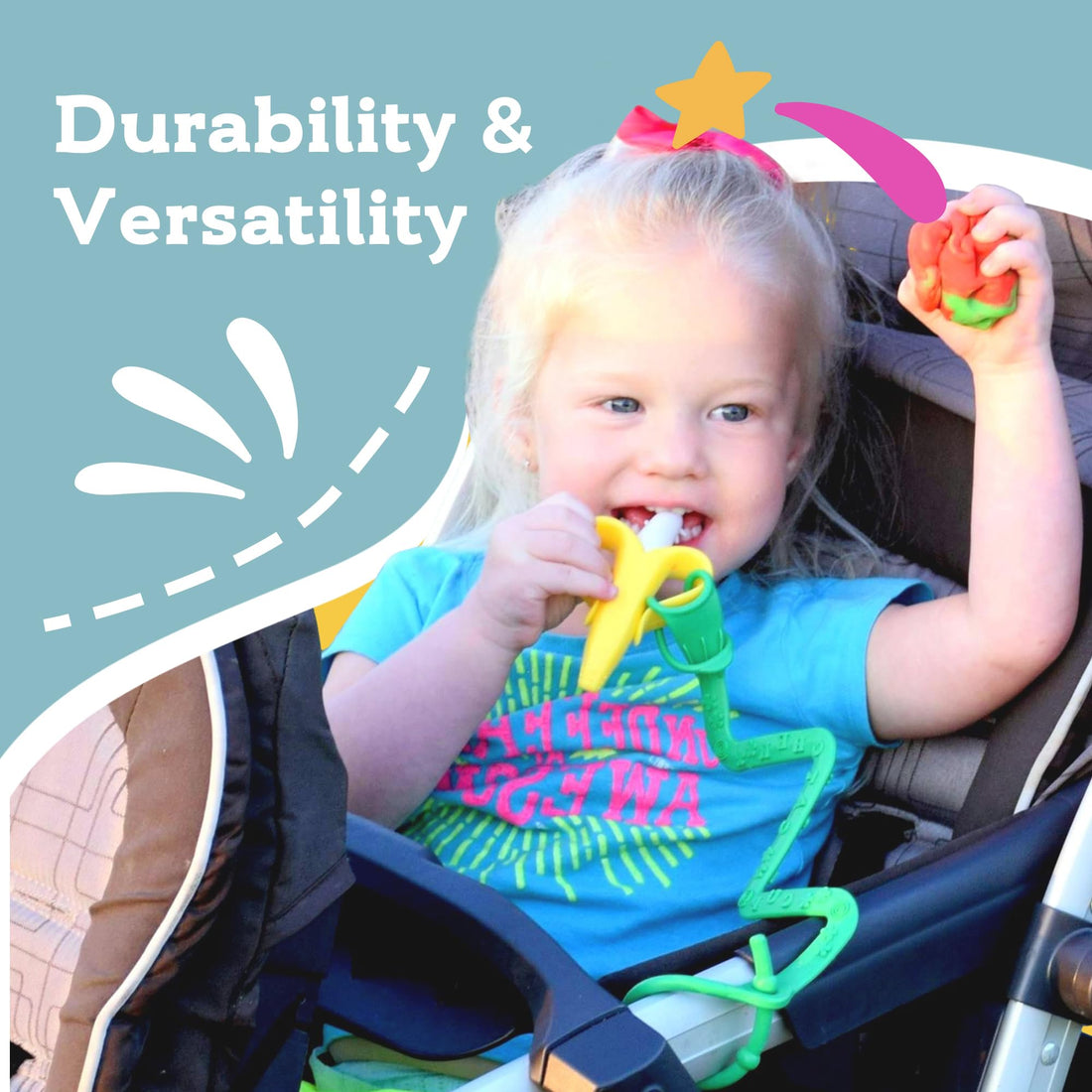 Brilli Baby Cup Catcher | Patented Safety Baby Toy Strap | Secure Sippy Cups, Bottles, Pacifiers & Toys to Stroller, High Chair, Car Seat | Dishwasher-Safe, Food-Grade, Made in USA (Aqua)