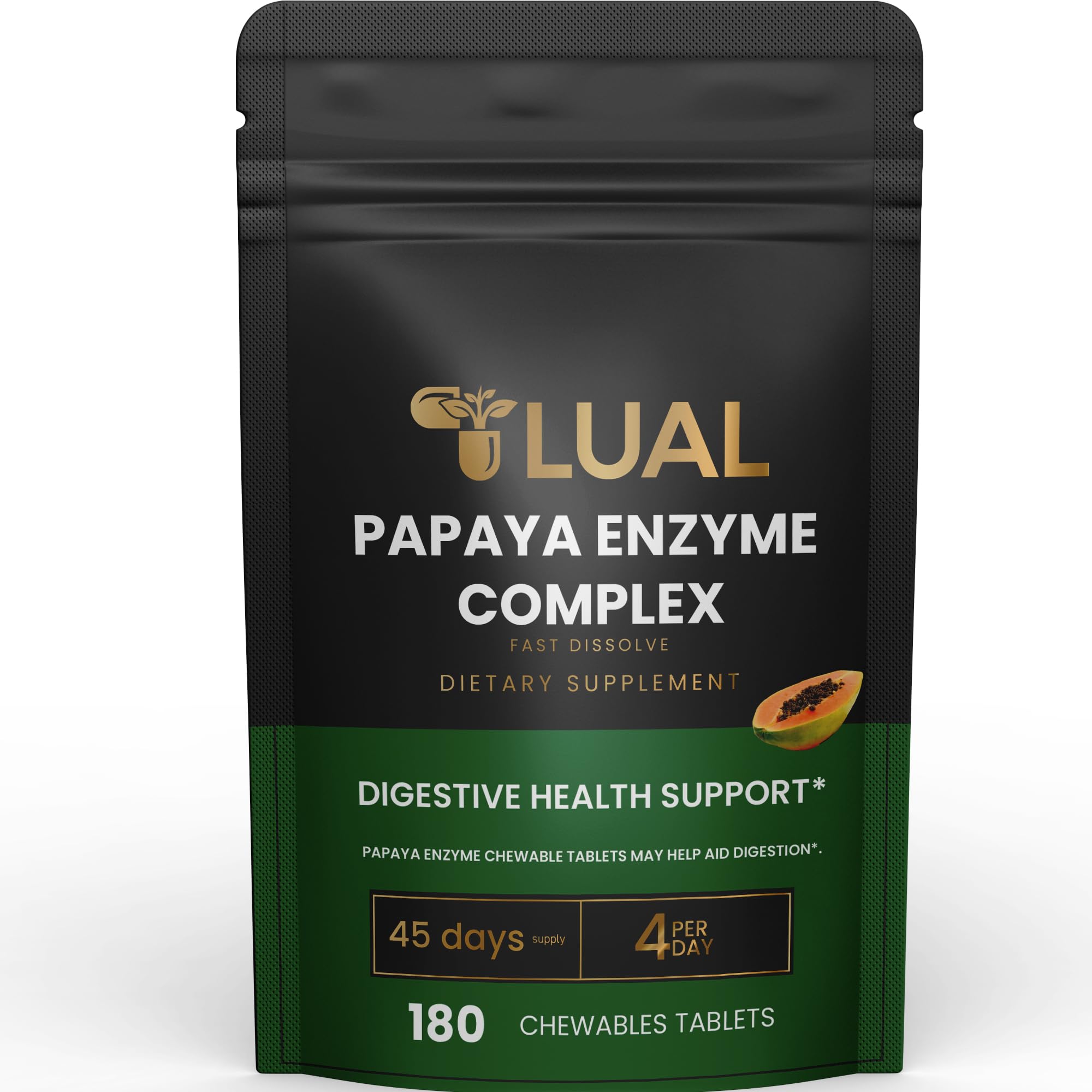 LUAL Papaya Enzymes Chewable | Supports Digestion & Nutrient Absorption | Natural Papaya Enzyme Supplement | 180 Chewable Tablets