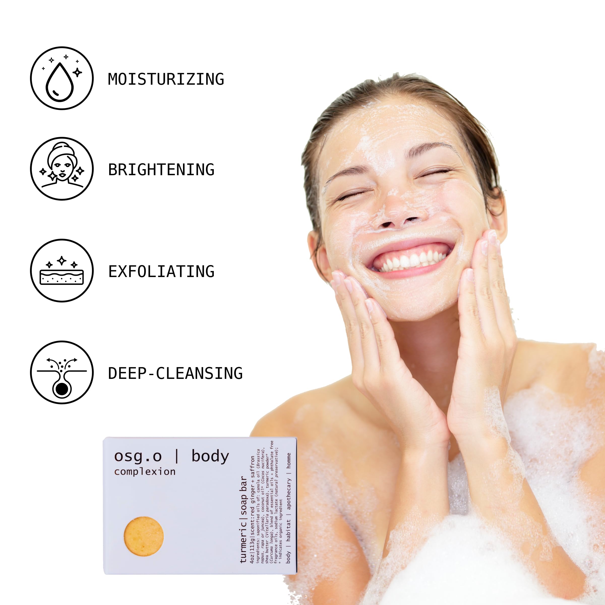 Natural Organic Soap Bar with Turmeric for Face and Body, Antibacterial Exfoliating Bar Soap with Shea Butter Moisture, Essential Oils, Bar Soap for Women and Men, 4oz, 1 Turmeric Soap Bar