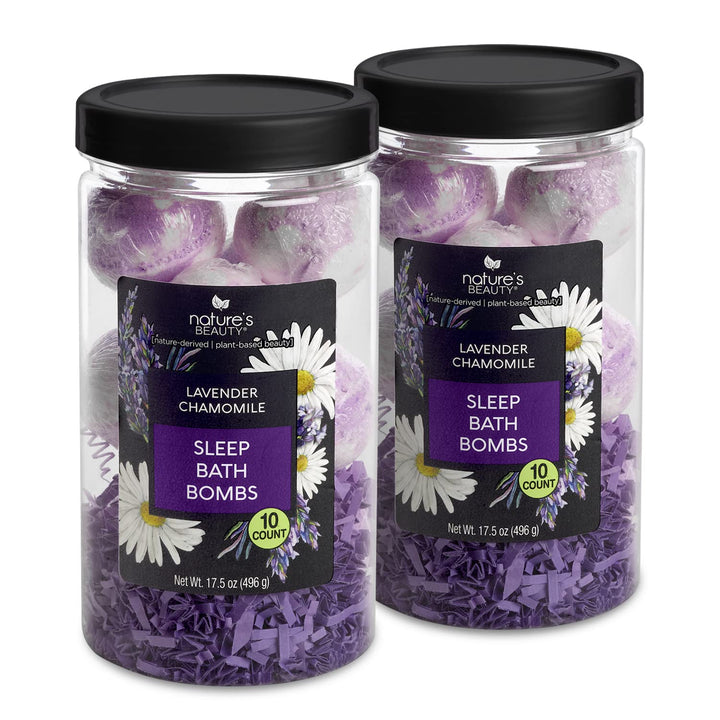 Nature's Beauty Lavender Chamomile Sleep Bath Bomb Gift Set Multi-Pack- Luxury Fizzy Relax Spa Bomb w/Vanilla + Citrus Scent Made with Coconut Oil + Witch Hazel, 17.5 oz | 10 ct ea (2 Pack)