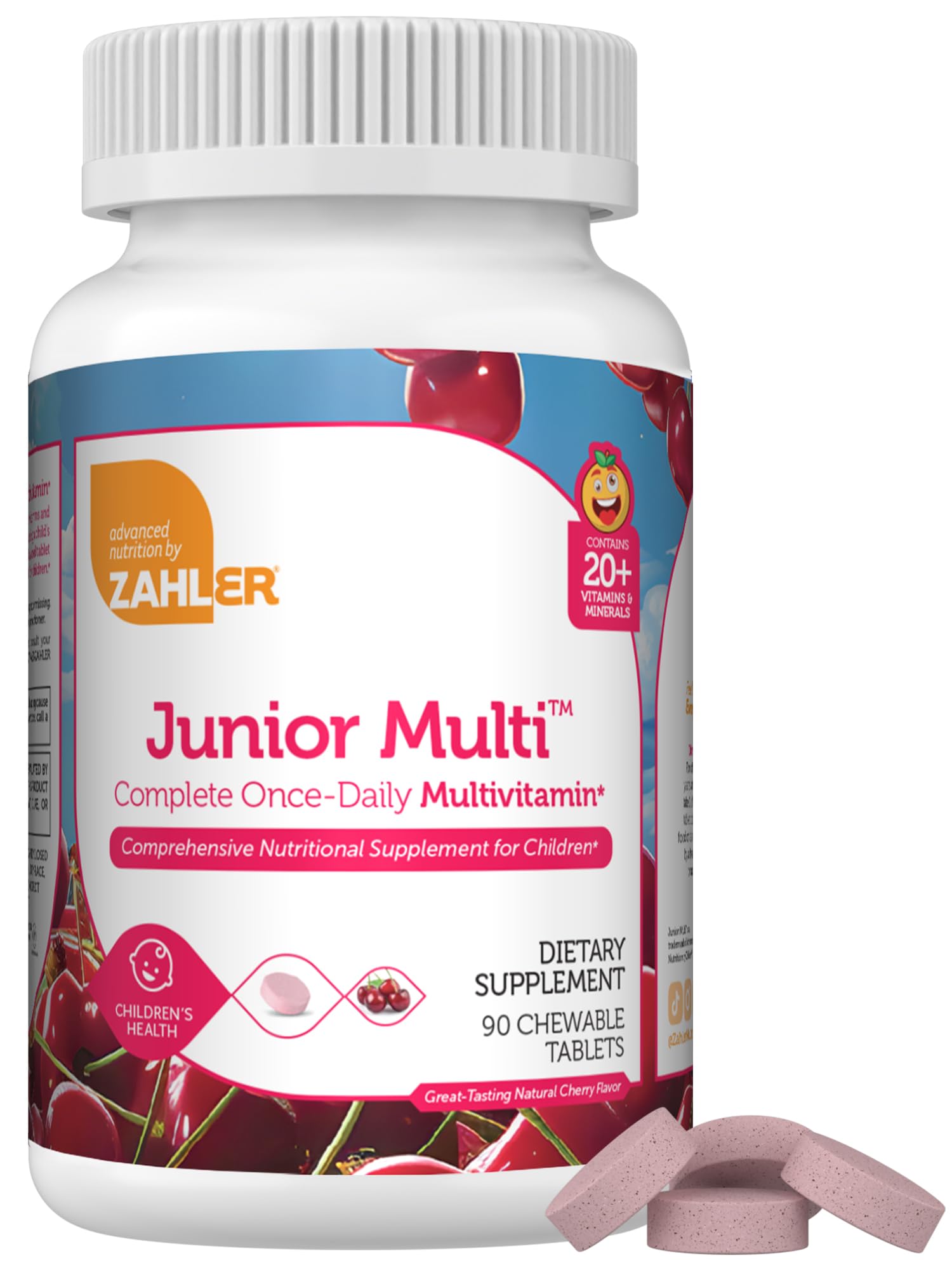 Zahler Kids Multivitamin Chewable Vitamin Tablet - Complete One Daily Kids Vitamins Supplement - Contains 20+ Minerals & Vitamins for Kids & Toddlers - Kosher Multivitamins Cherry Flavor (90)