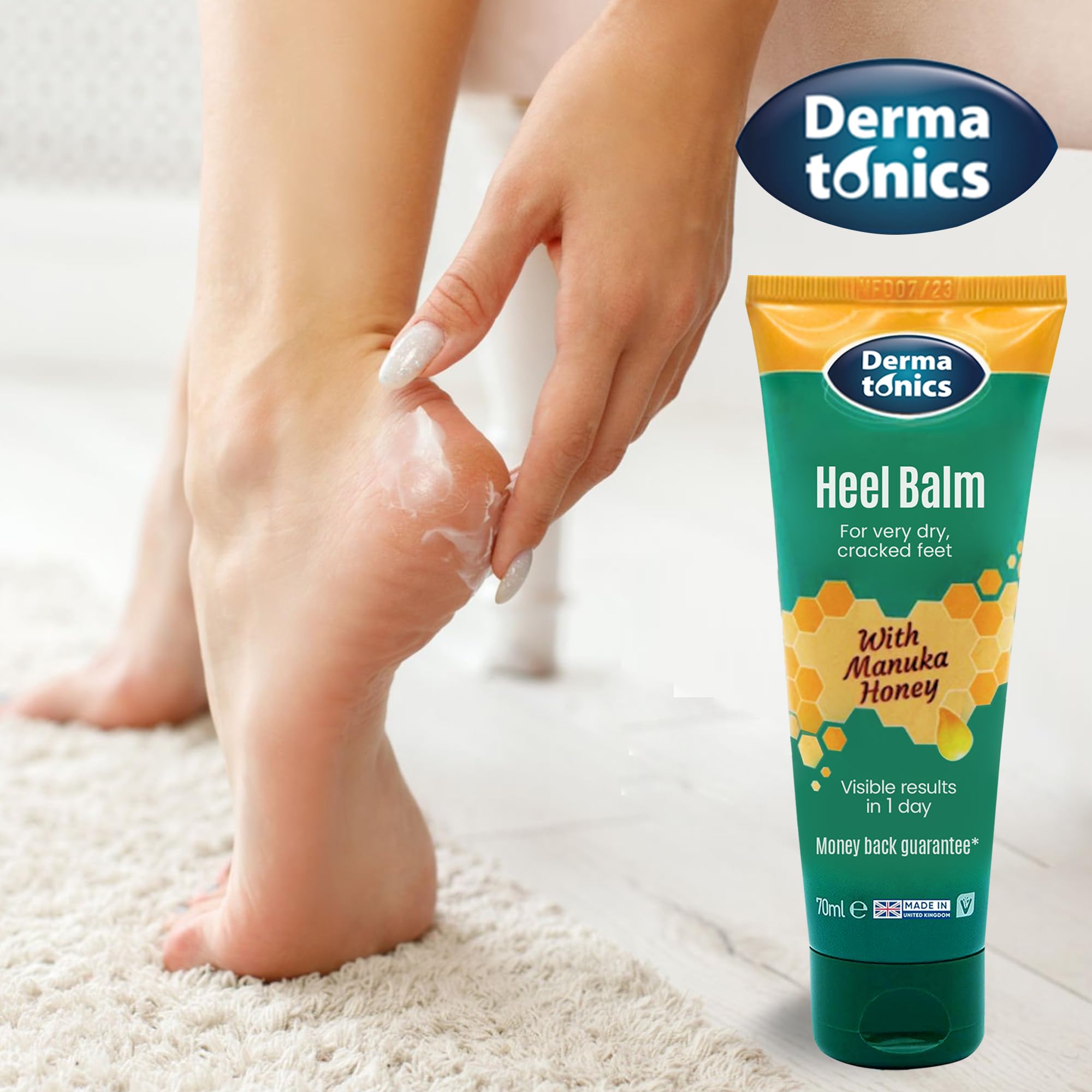 Dermatonics Manuka Honey Heel & Elbow Cream - Moisturizing & Exfoliating Care for Dry, Cracked Heels & Feet, Softening Callus Remover, Hydrating Foot Balm for Smooth, Healthy Skin - 2.37 fl oz Tube