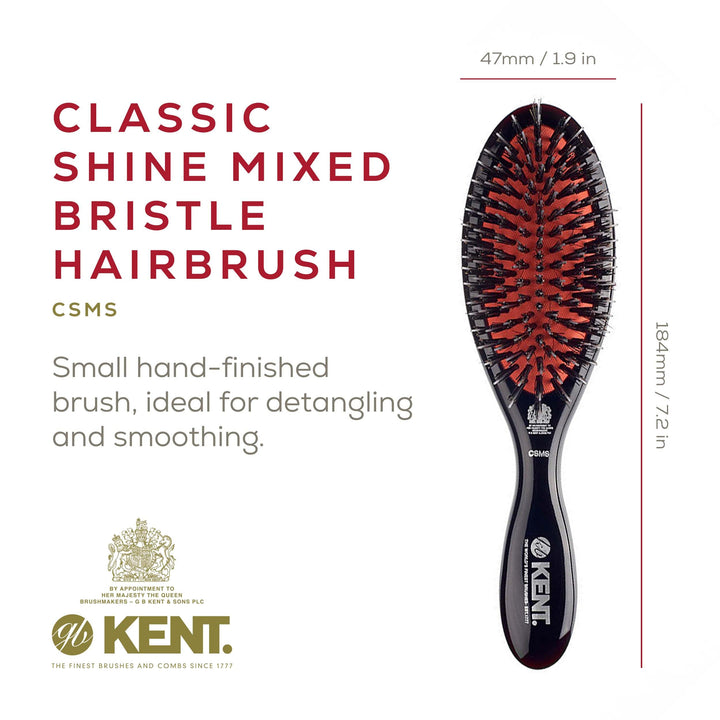 Kent Brushes Oval Porcupine Cushion Hairbrush, Ruby CSMS, Small, 6 Ounce