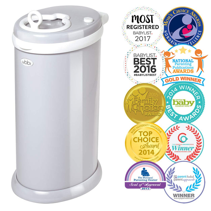 Ubbi Stainless Steel Diaper Pail, Odor Locking, No Special Bag Required, Award-Winning, Registry Must-Have, Gray