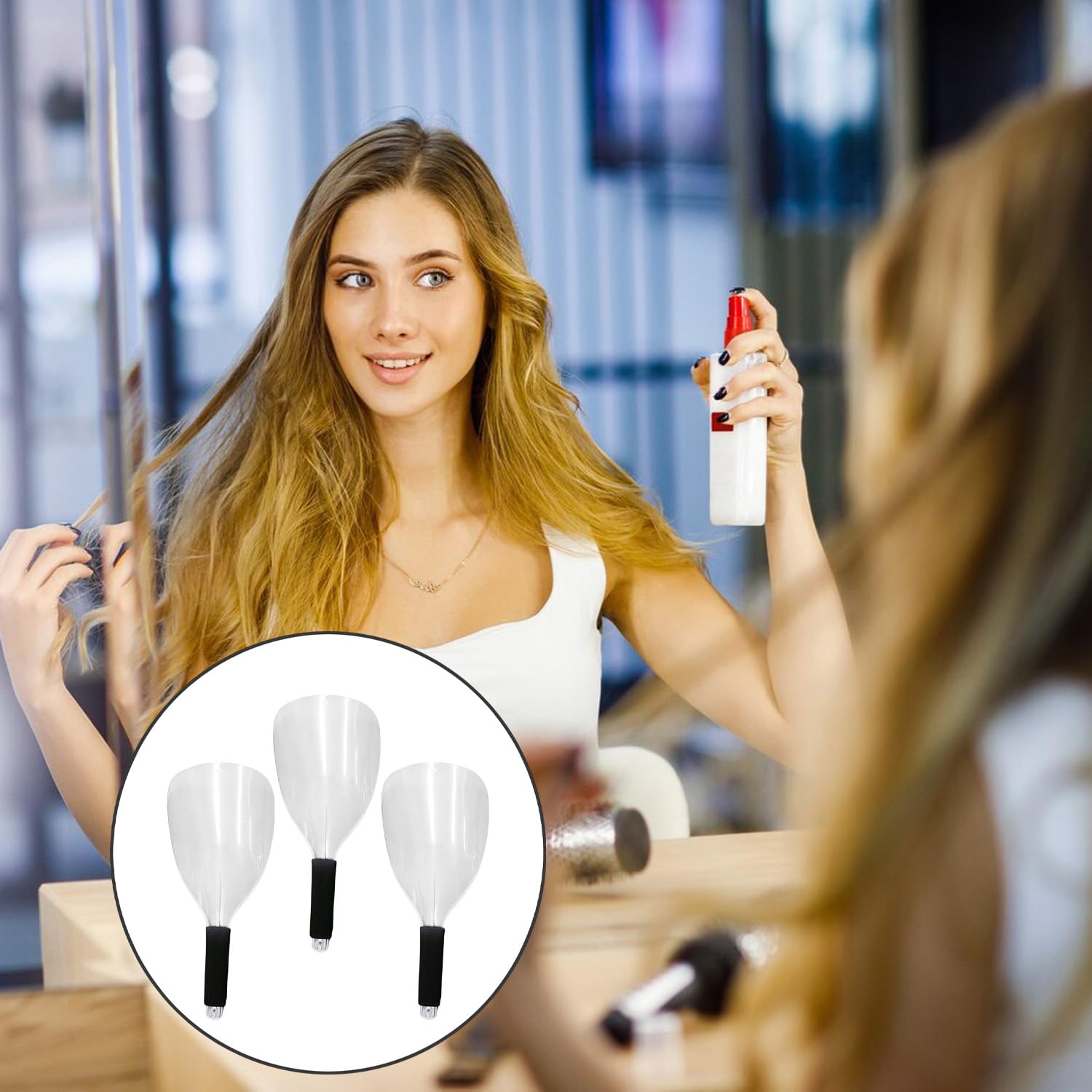 Reicyfang 3PCS Barber Salon Transparent Hairspray Face Shield with Sponge Handle, Plastic Hairdressing Haircut Face Mask, Reusable Hairspray Shield Hairspray Face Shield for Hairdressing Makeup