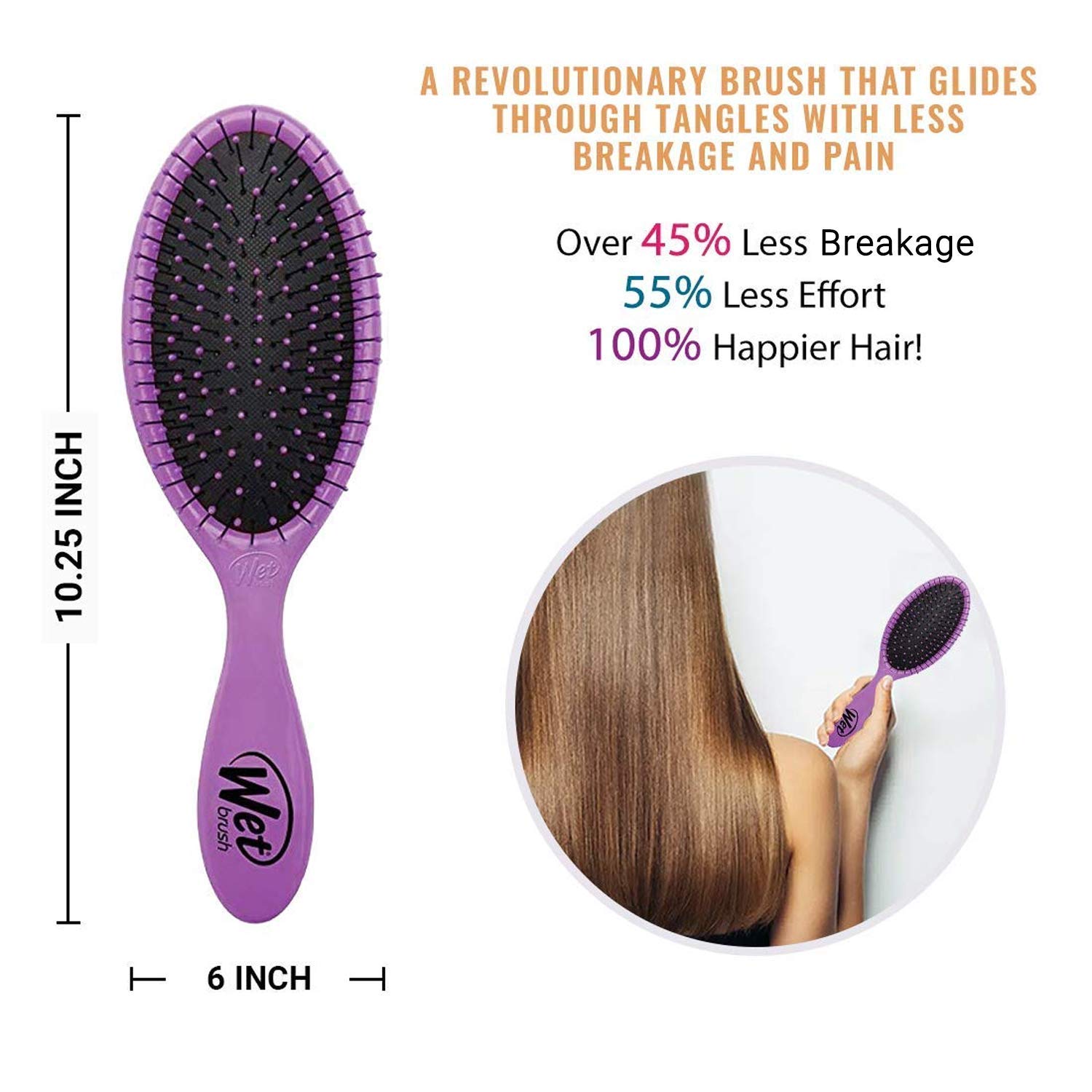 Wet Brush 2 Piece Original Detangler Hair Brush, Purple