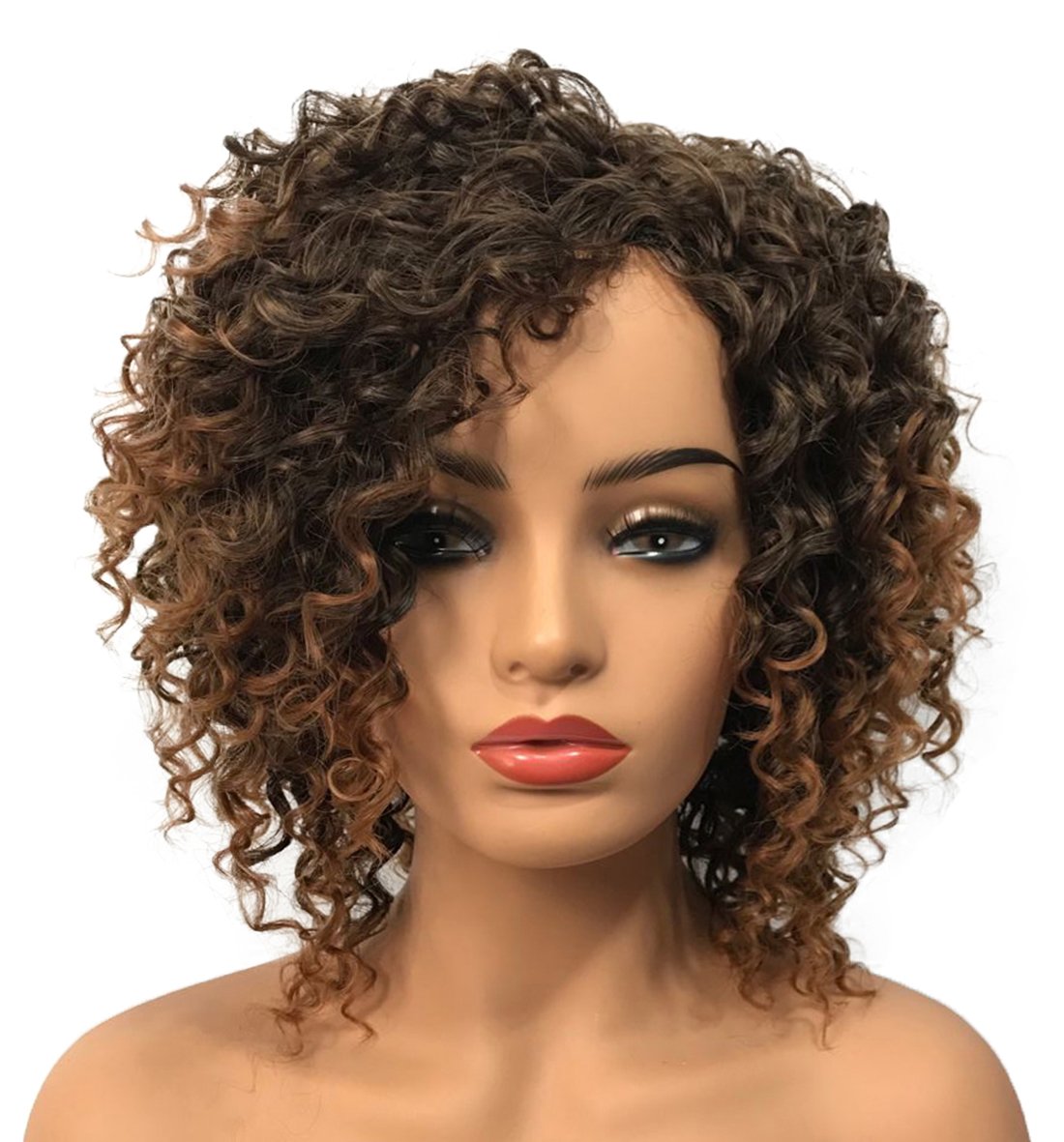Brown#2T30: Wiginway Women Wigs Medium Curly Brown Wigs Synthetic Wig Hairpieces For Women Remy Hair Hair Pieces 8 Inch(#2T30)