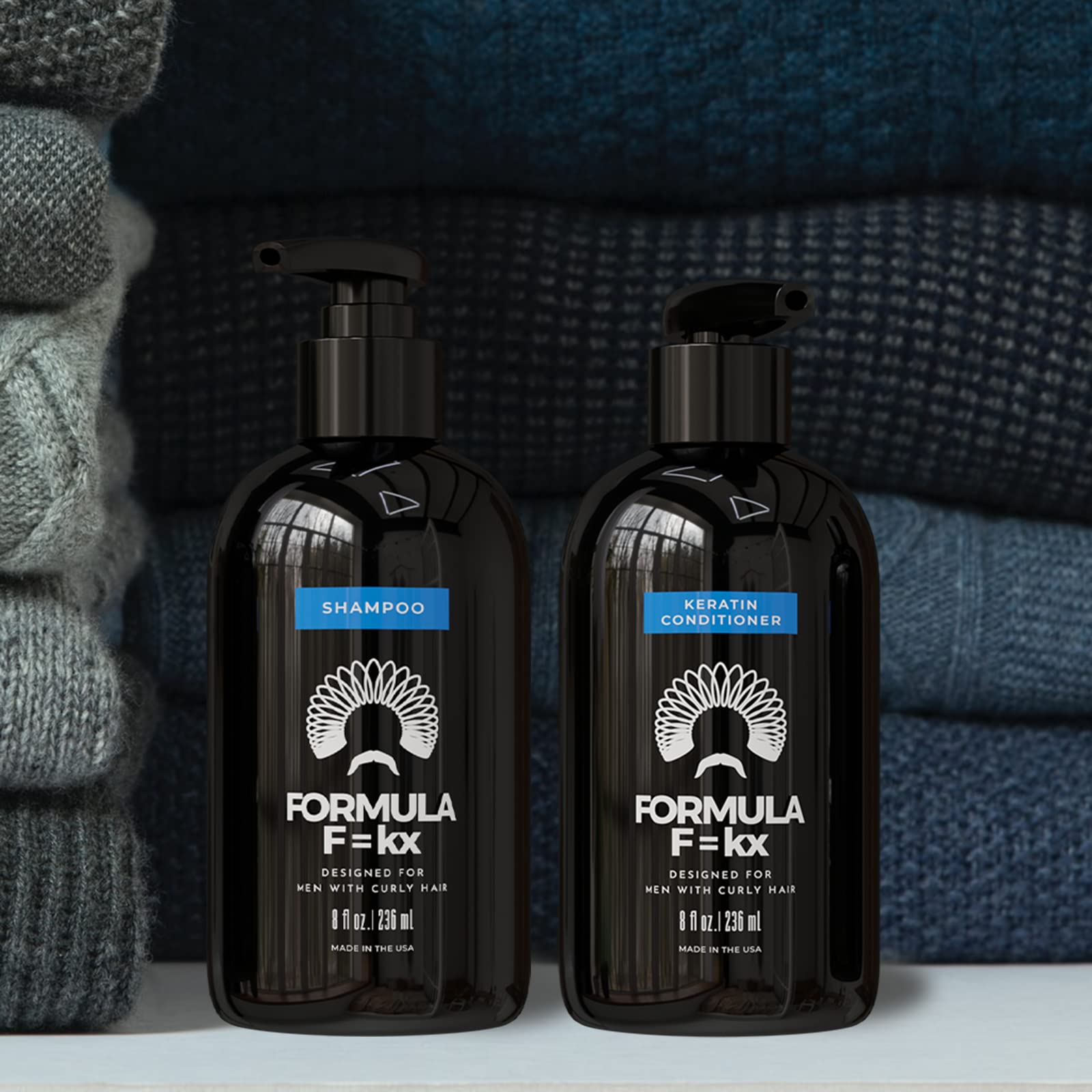 Formula F=kx - Curly Hair Product Set - Keratin, Aloe & Coffee Seed Extract Shampoo and Conditioner - For All Curl Types - Sulfate-Free - Ocean Scent - 8oz