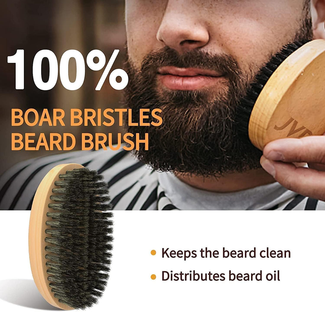 Beard Grooming Kit Gift for Men, Beard Care Kit with Beard Oil Refreshing Lemon Scent, Beard Balm Coconut Scent, Natural Boar Bristle Beard Brush, Smoothing Beard, Moisture & Adds Shine & Styling