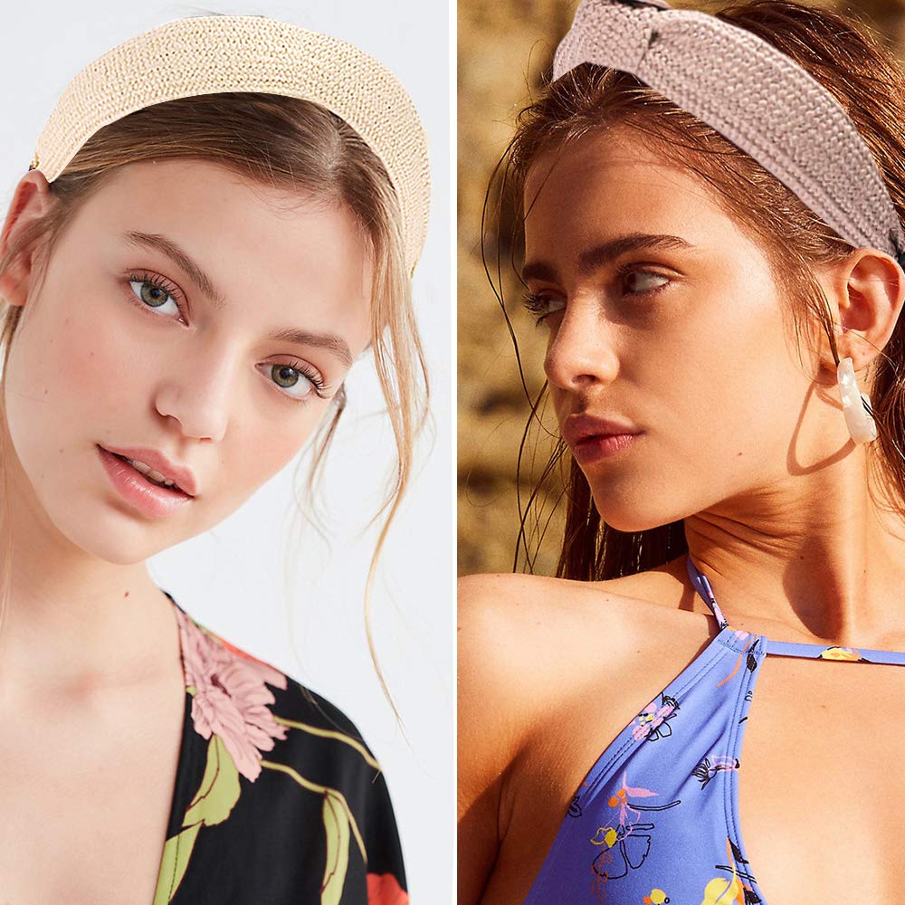 Women Hair Head Bands Headbands - Straw Knotted Beach Lafite Head Band for Women’s Hair Turban Wide Thick Twist Hairbands For Girls Washing Face Makeup and Beach Holiday