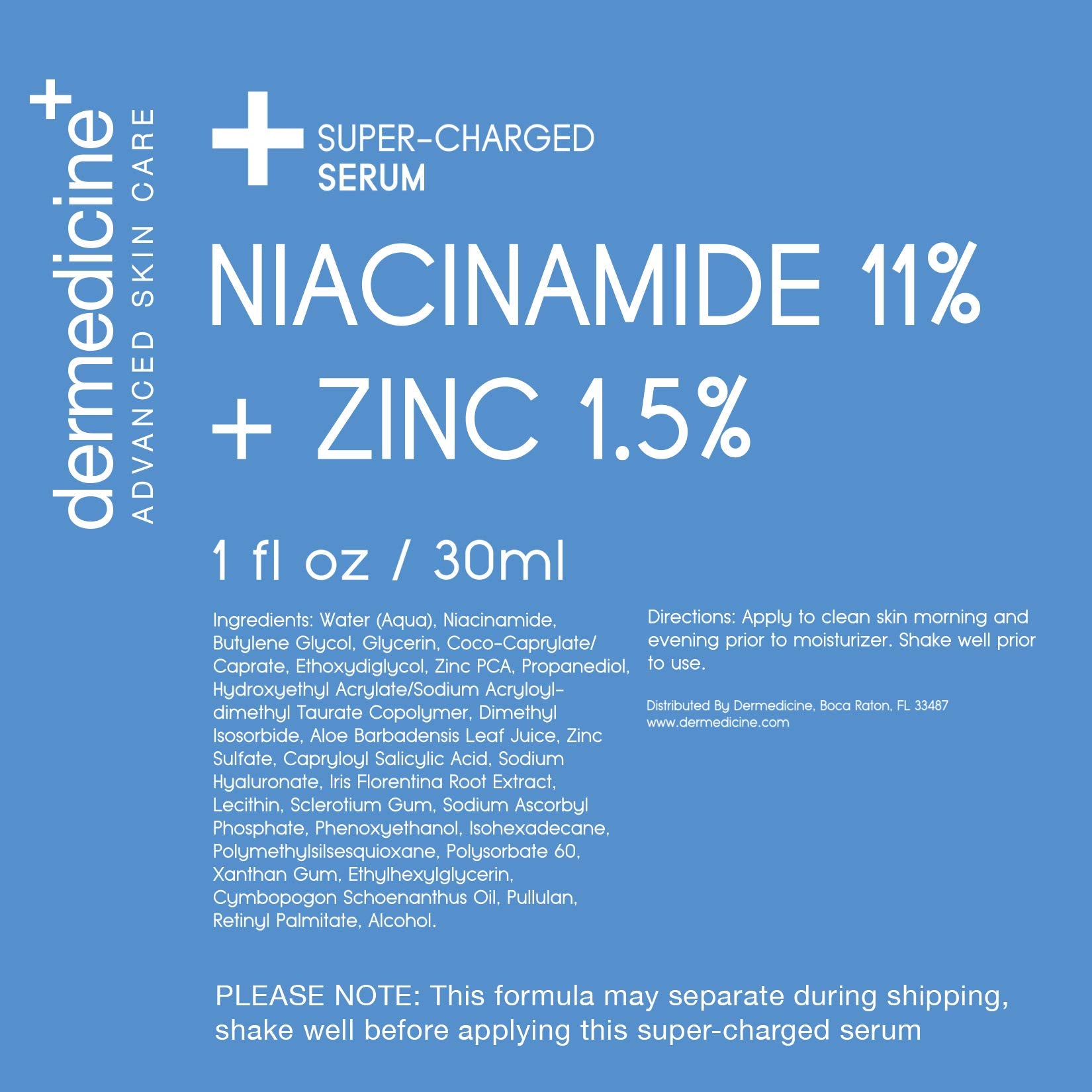 Niacinamide 11% + Zinc 1.5% Super Charged Serum | May Help Improve The Appearance of Pores, Skin Texture, Fine Lines & Dark Spots for a More Clear & Radiant Complexion | 1 fl oz / 30 ml