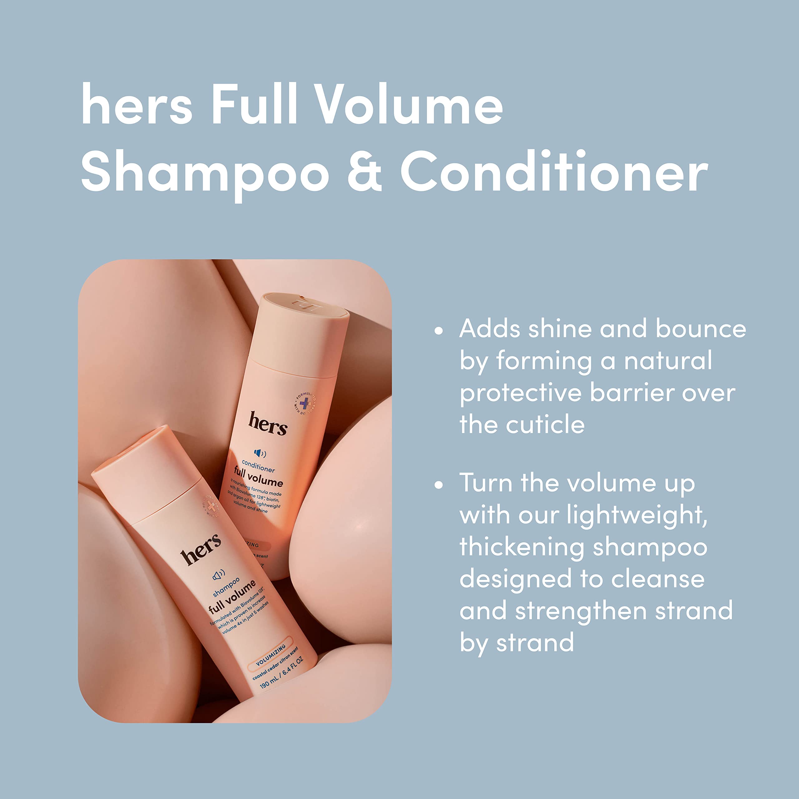 hers Full Volume Shampoo & Conditioner Set - Volumizing Shampoo and Conditioner for Women with Biotin - Adds Lightweight Volume, Shine & Bounce - Coastal Cedar Citron - 2 x 6.4 fl oz