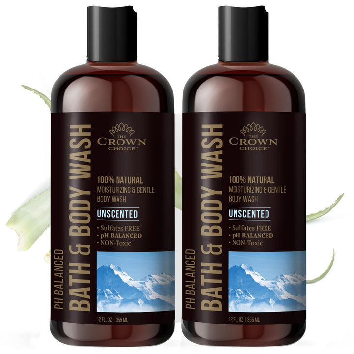 Natural Body Wash for Women, Men & Kids - Fragrance Free Body Wash - 12oz pH 5.5-Best pH Balance-Liquid Soap for All Skin Types-Moisturizing Sulfate & Chemical Free Shower / Bath Liquid Gel (2 PK)
