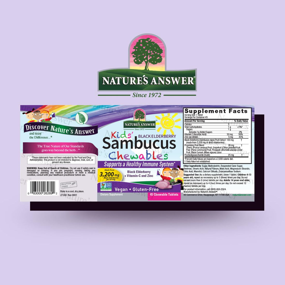 Nature's Answer Kids Sambucus Chewables Black Elderberry with Vitamin C and Zinc