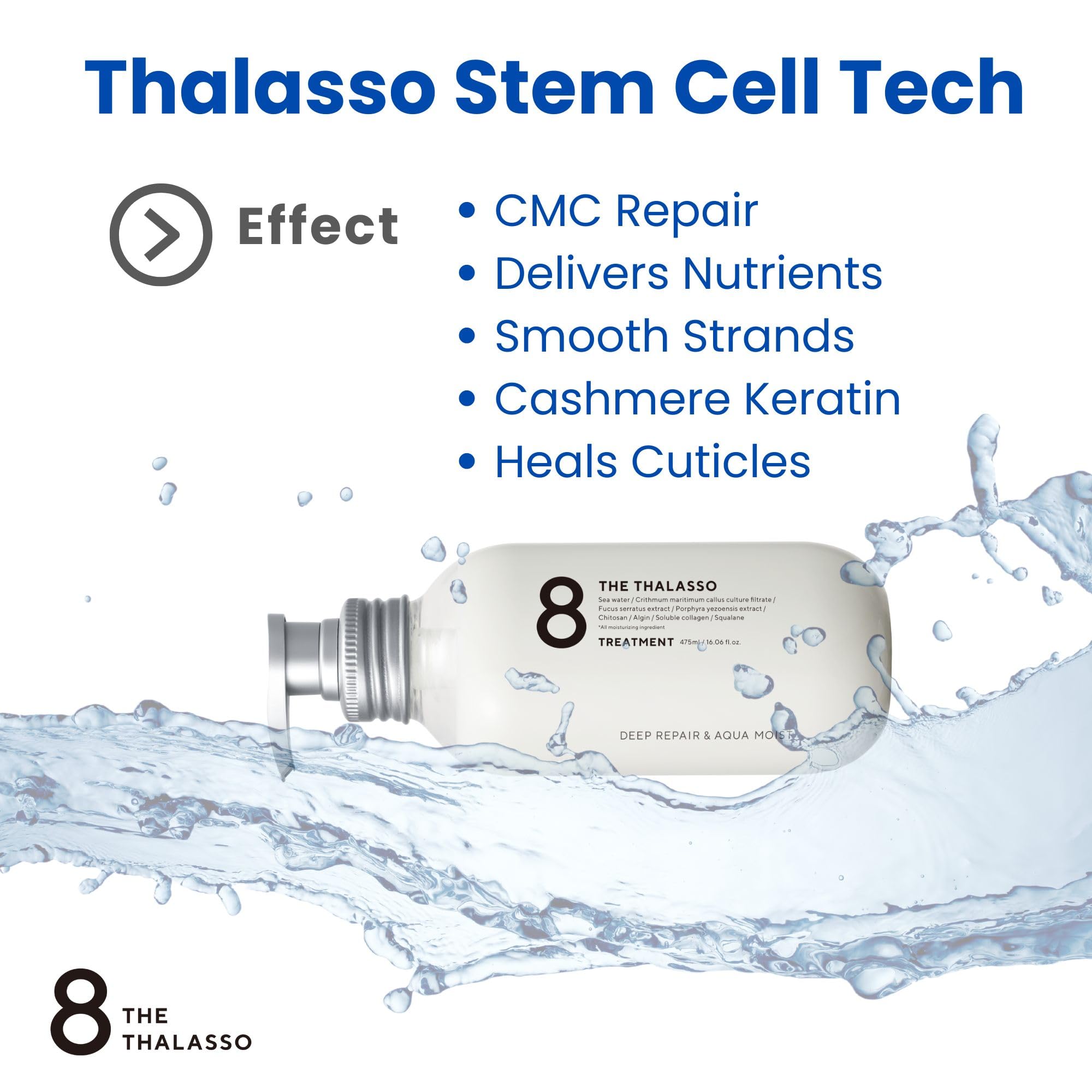 8 THE THALASSO Hair Conditioner for Dry & Damaged Hair, Scalp Women & Men, Moisturizing Treatment with Organic Stem Cell & Deep Sea Water, Hair Care from Japan, Silicone & Sulfate Free 16.1 Fl Oz