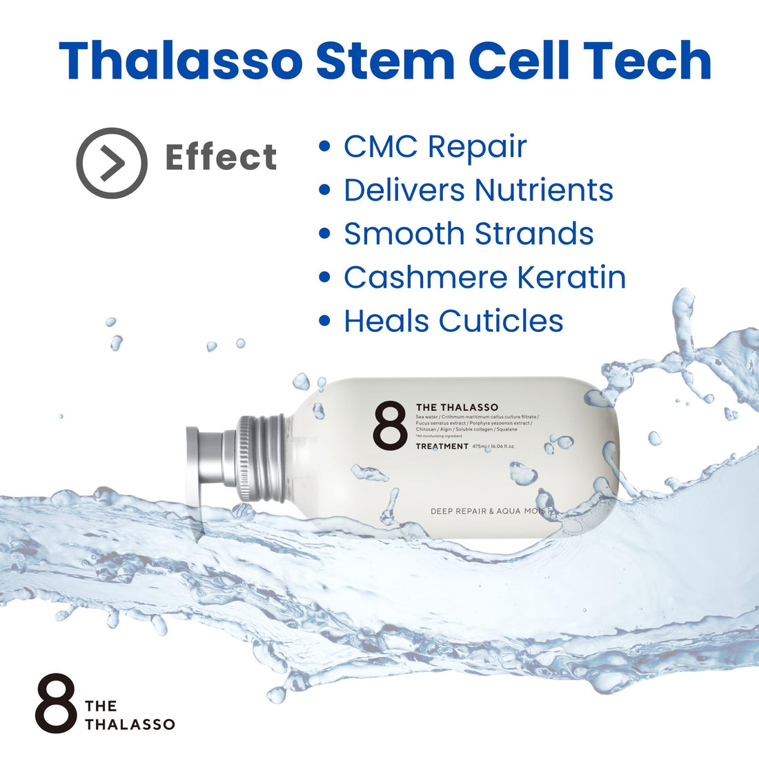 8 THE THALASSO Hair Conditioner for Dry & Damaged Hair, Scalp Women & Men, Moisturizing Treatment with Organic Stem Cell & Deep Sea Water, Hair Care from Japan, Silicone & Sulfate Free 16.1 Fl Oz