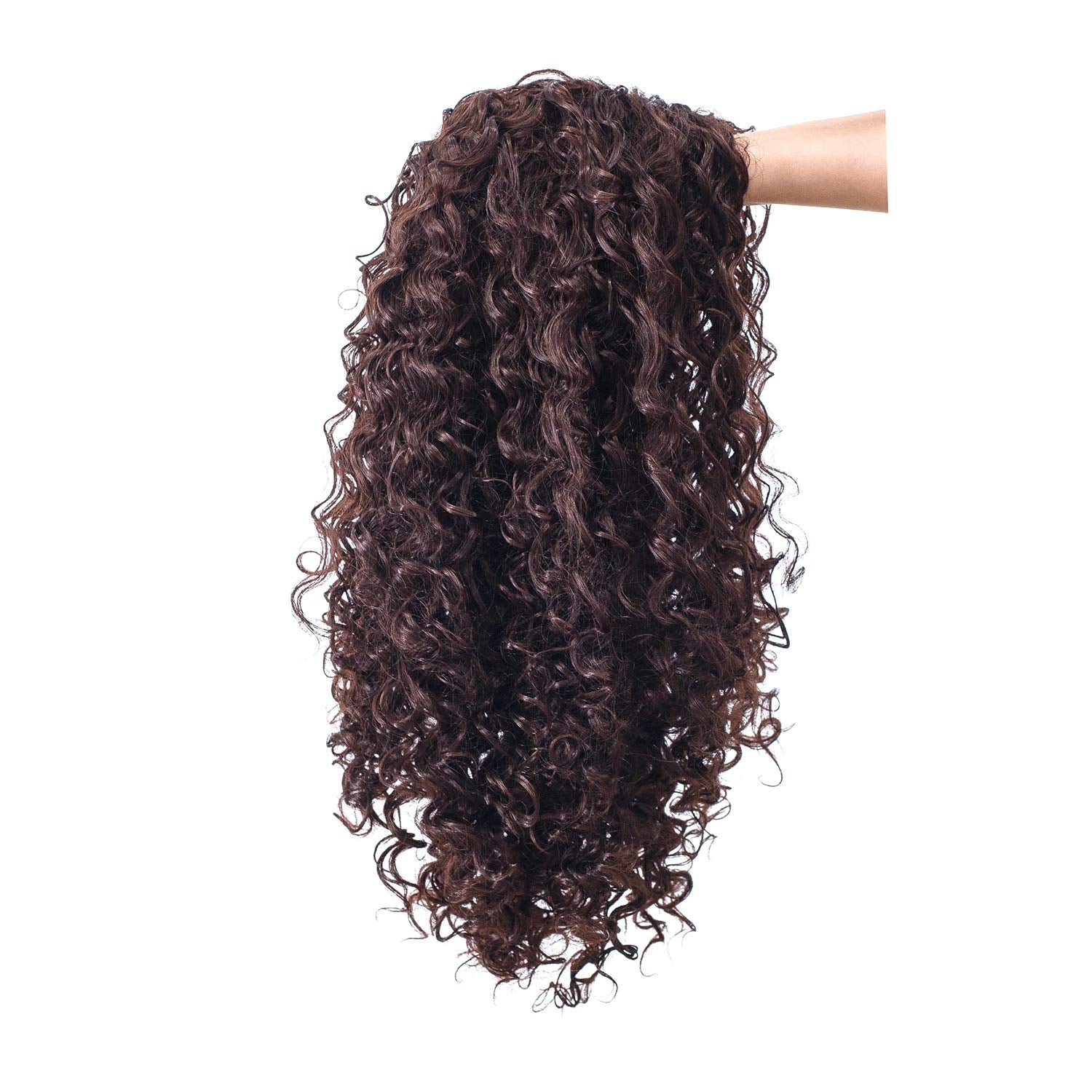 SWACC 20-Inch Long Big Bouffant Curly Wigs for Women Synthetic Heat Resistant Fiber Hair Pieces with Wig Cap (Dark Brown-4#)