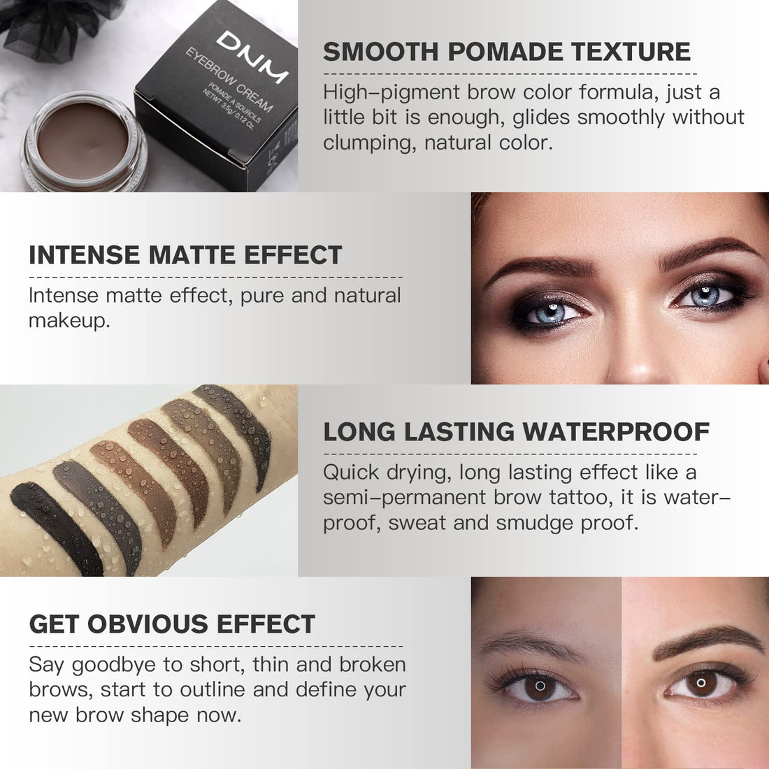 BEFIVECOK 2Pcs Brow Pomade Set with Dual-ended Eyebrow Brush, High pigment Water proof Natural finish Eyebrow Makeup Set with Eyebrow Brush for Women and Girls(02#)
