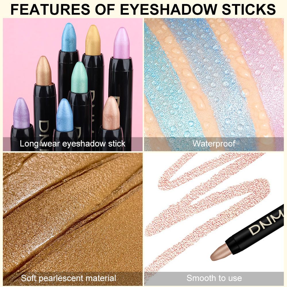 Kaely 8Pcs Cream Eyeshadow Stick Set for Older Women, Desert Mocha Beige Gold Light Purple Pink Sky Dazzling Blue Geen, Matte Shimmer Eyeliner Eye Shadow Sticks Palette Makeup, sombras para ojos
