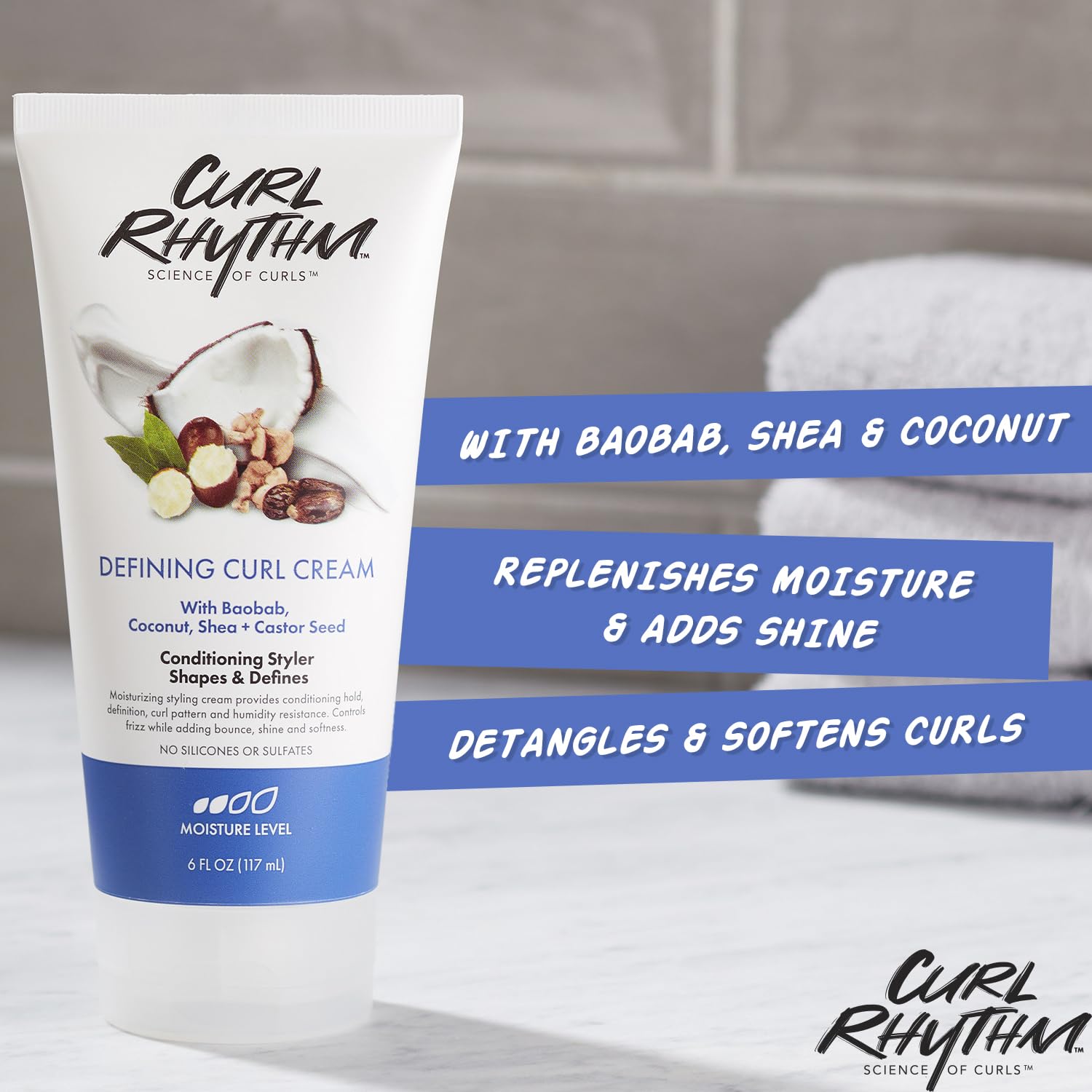 Curl Rhythm Defining Curl Cream - Hair Moisturizer for Curly Hair - Curl Styling Cream for Frizz Control, Bounce, and Shine - Sulfate Free - 6 oz