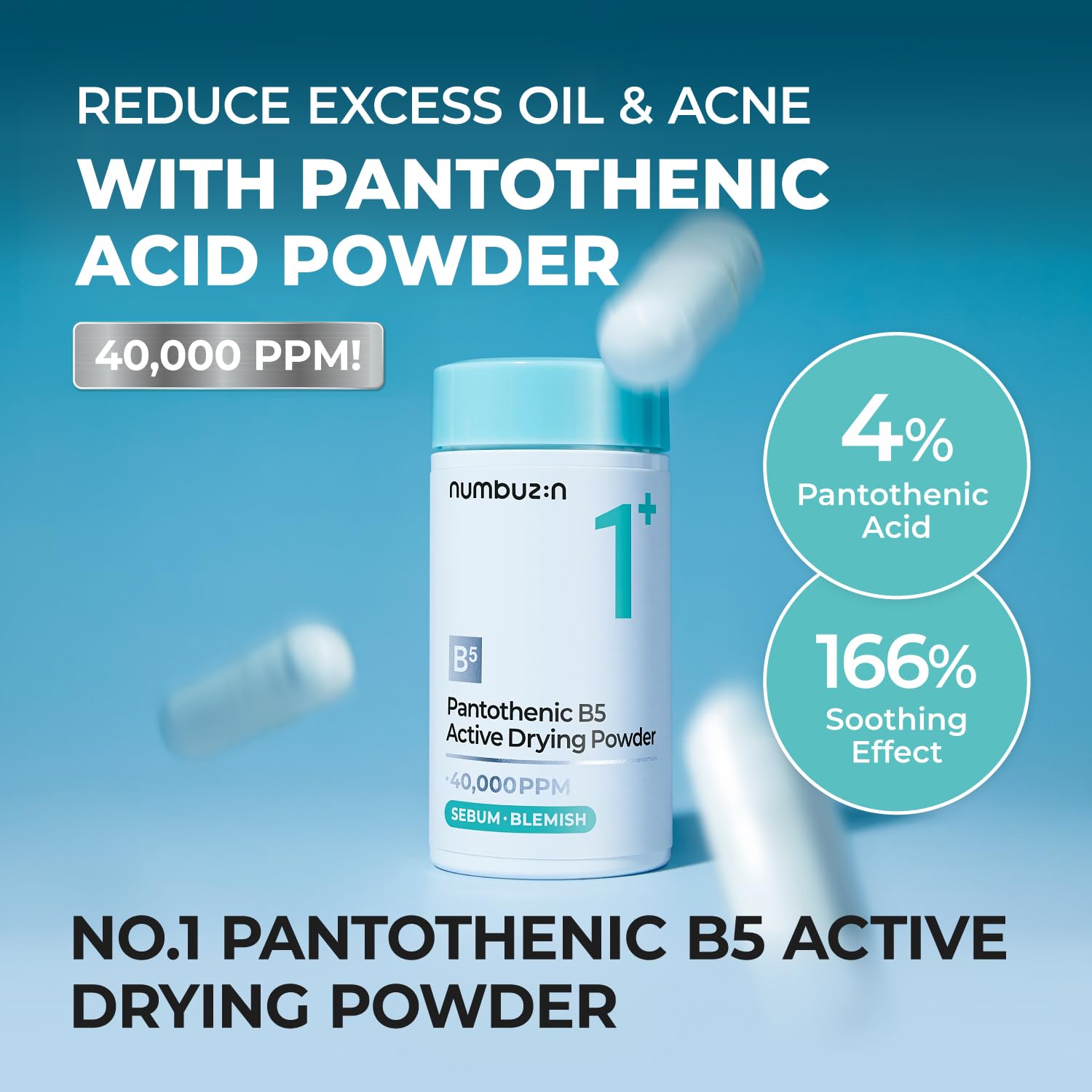 numbuzin No.1 Powder | Pantothenic B5 Active Drying Powder | Spot Treatment Acne, Pantothenic Acid, Niacinamide, Madecassoside | Excess Oil Control, Flattens Cystic Acne, Breakouts | 0.24 oz.