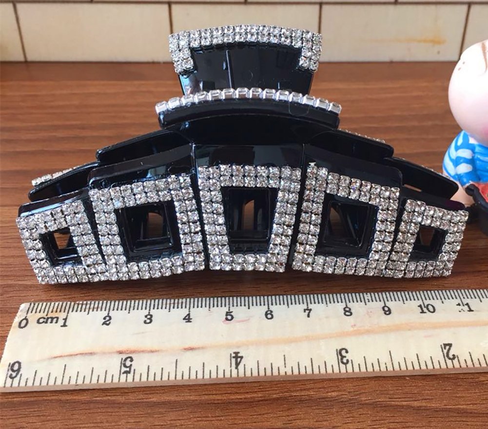 Girls Elegant Large Rhinestone Hair Clip Jaw Clip Women Lady Crystal Hairpin Thick Hair Claw Hair Accessories (Black - B#)