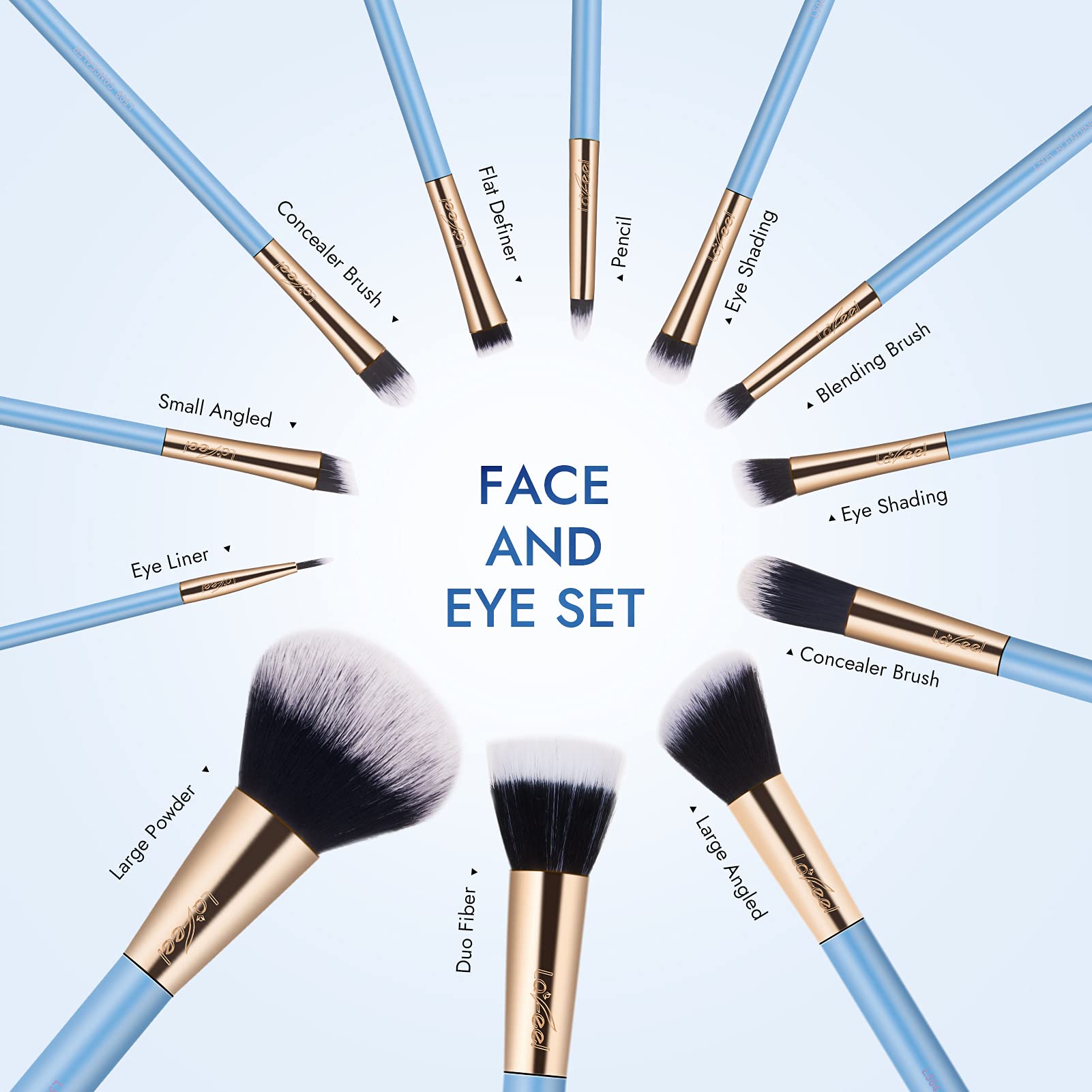 Enther & LaFeel Makeup Brush Set, Premium Cosmetic Wood Handle Brushes 12pcs for Foundation Blending Blush Concealer Eye Shadow, Cruely-Free Synthetic Fiber Bristles, Blue Collection