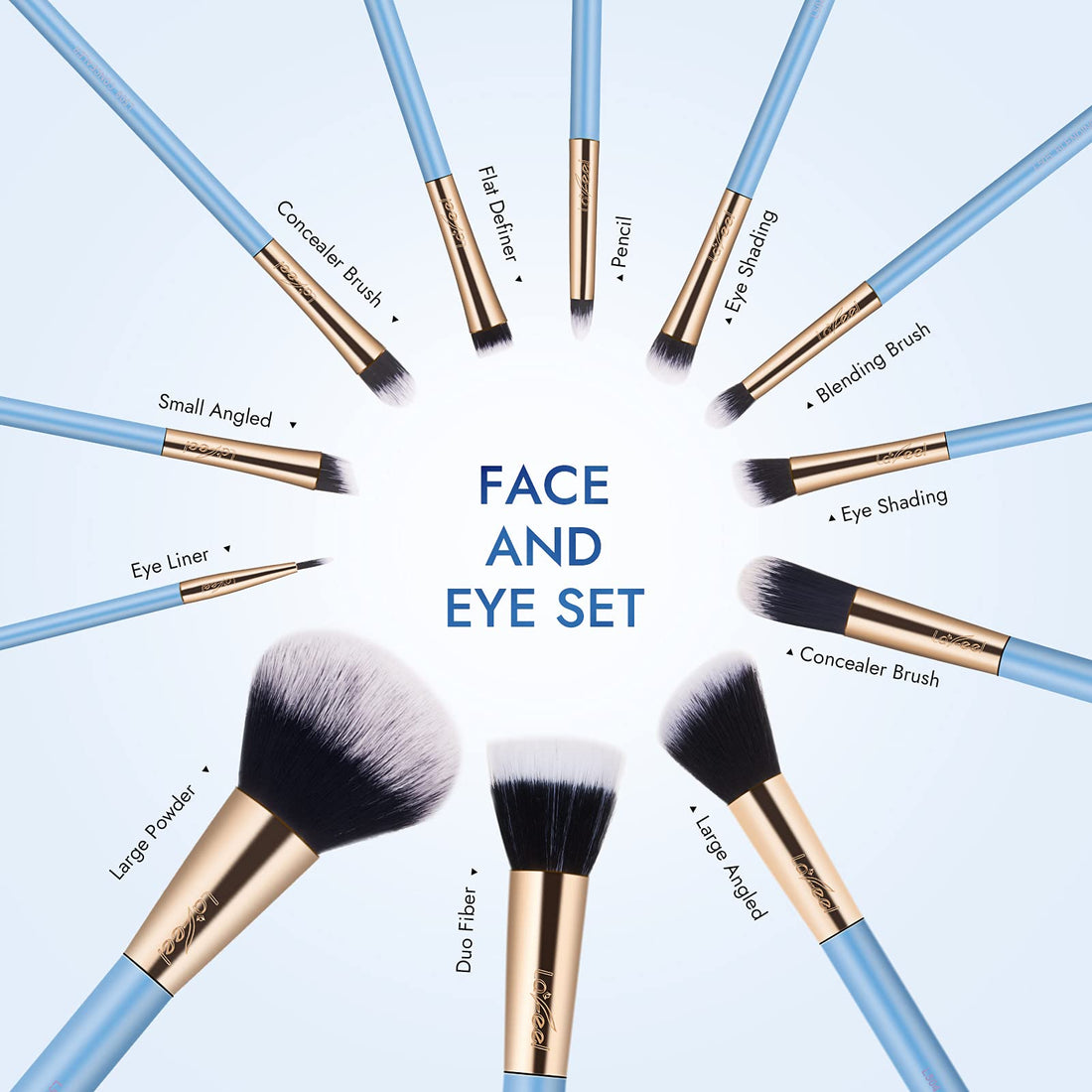 Enther & LaFeel Makeup Brush Set, Premium Cosmetic Wood Handle Brushes 12pcs for Foundation Blending Blush Concealer Eye Shadow, Cruely-Free Synthetic Fiber Bristles, Blue Collection