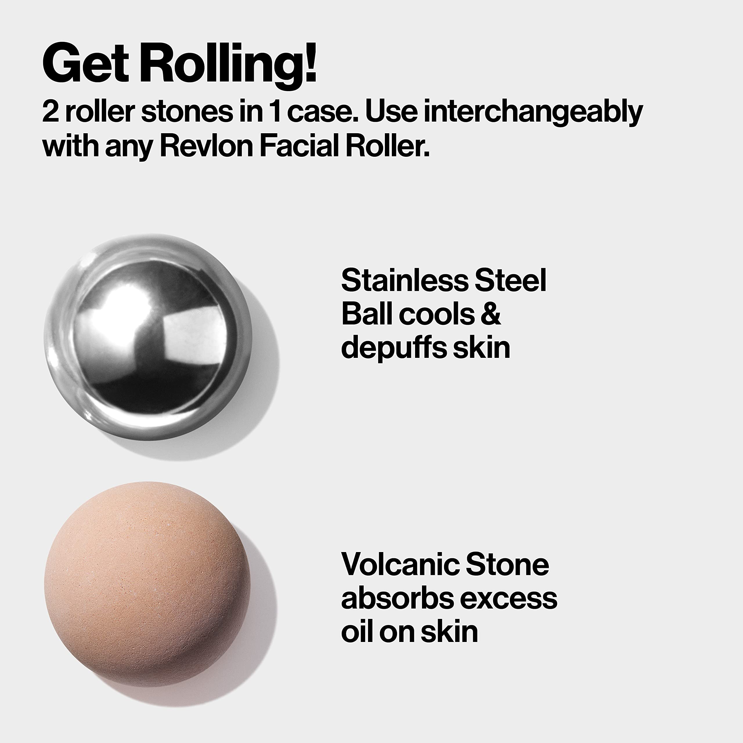 Revlon Oil Absorbing & Cooling Facial Roller Refill Pack with Volcanic & Stainless Steel Stones in Storage Case, Eco-Friendly, Easy to Clean, 1 count