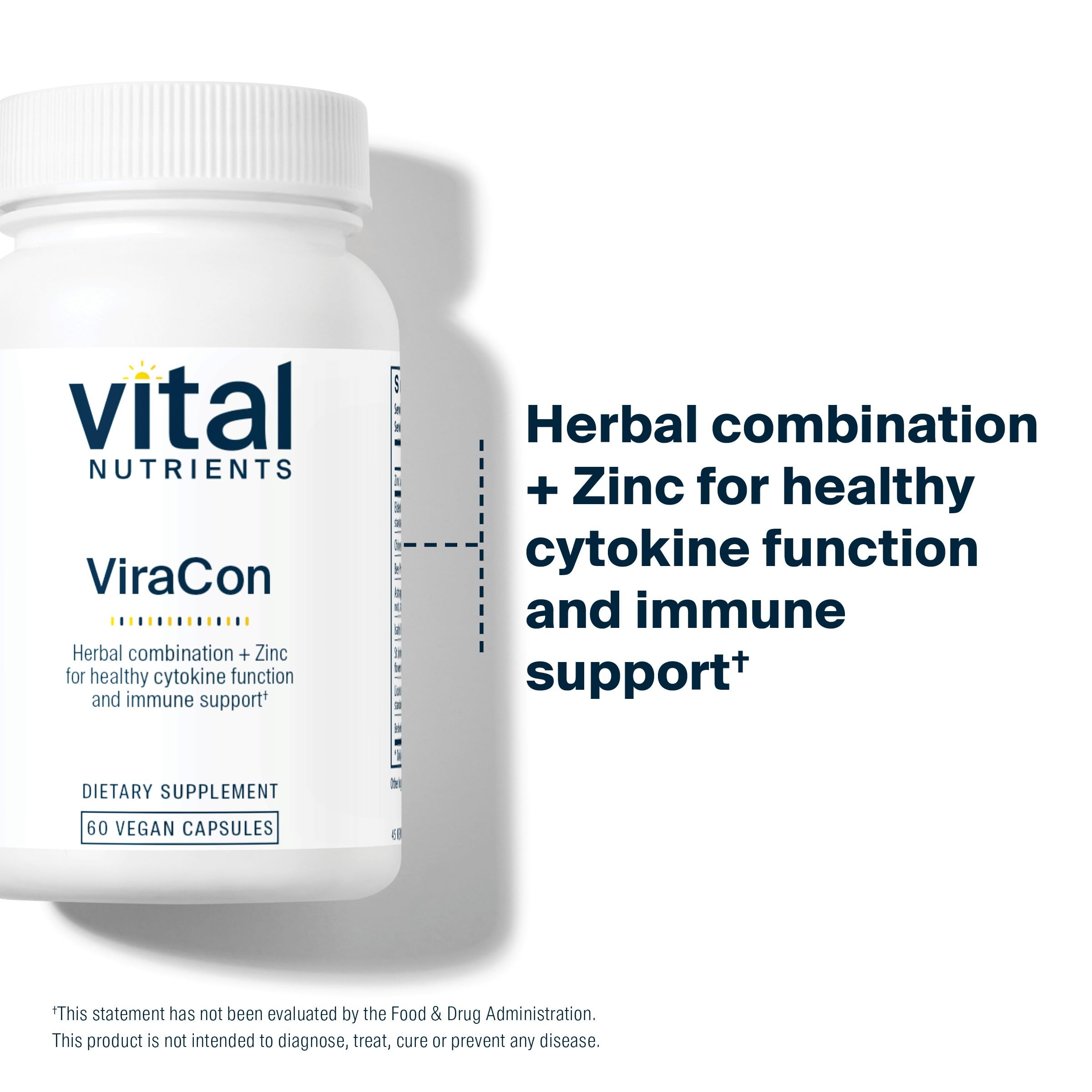 Vital Nutrients ViraCon | Vegan Immune Support Supplement* | Zinc, Elderberry, Licorice Root Extract, & Other Herbs for Comprehensive Immune Support | Gluten, Dairy, Soy Free | Non-GMO | 60 Capsules