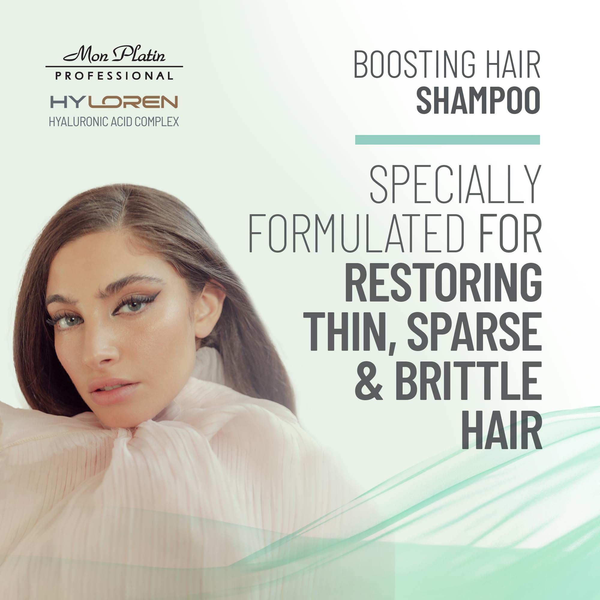 Mon Platin Professional HYLoren Boosting Shampoo, 500ml - For Thin, Sparse and Brittle Hair with Hyaluronic Acid, Volumizing and Thickening Shampoo, SLS/SLES Free, for Damaged Hair