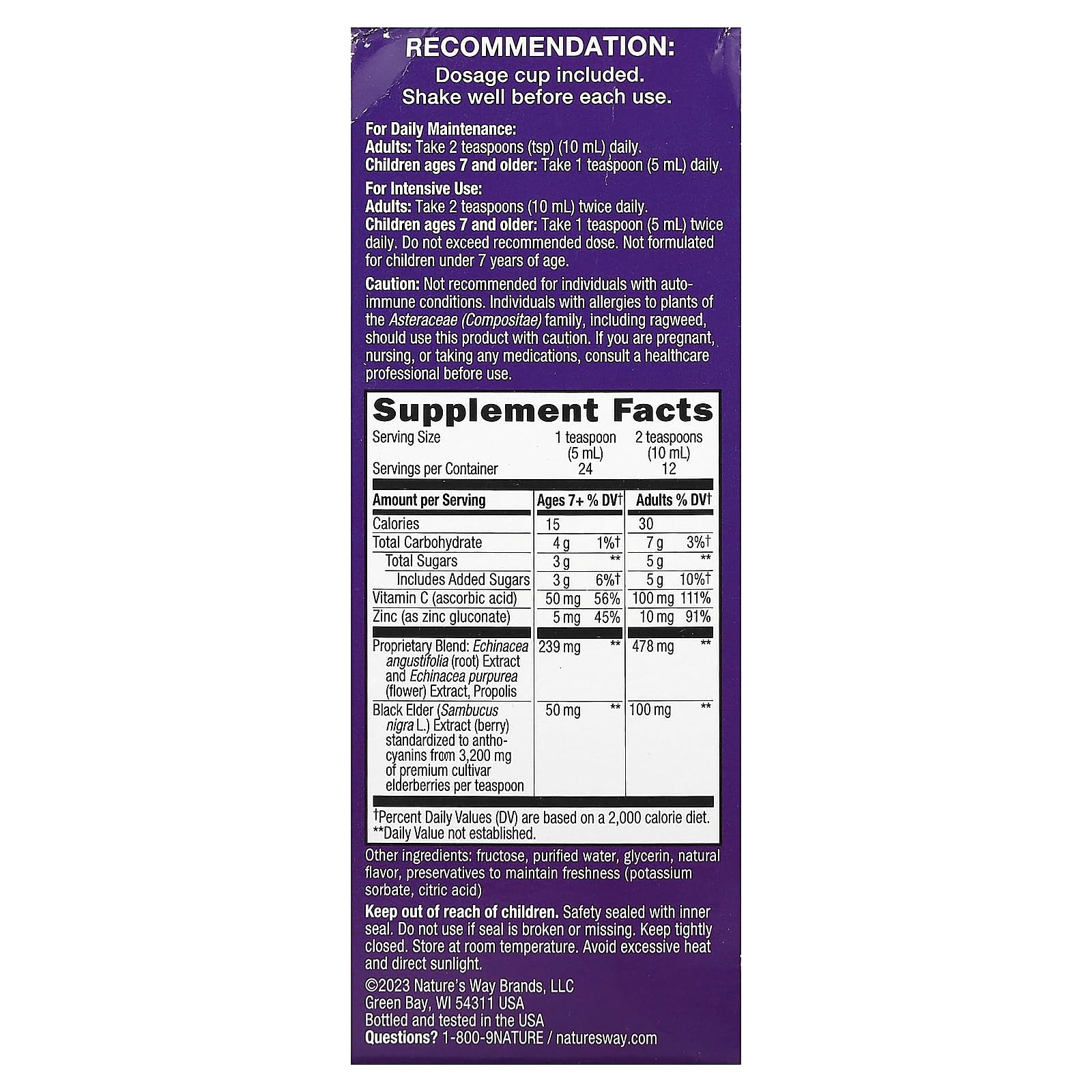 Nature's Way Sambucus Immune Elderberry Syrup, Herbal Supplements with Echinacea, Zinc, and Vitamin C, Gluten Free, Vegetarian, 4 Fl Oz (Packaging May Vary)