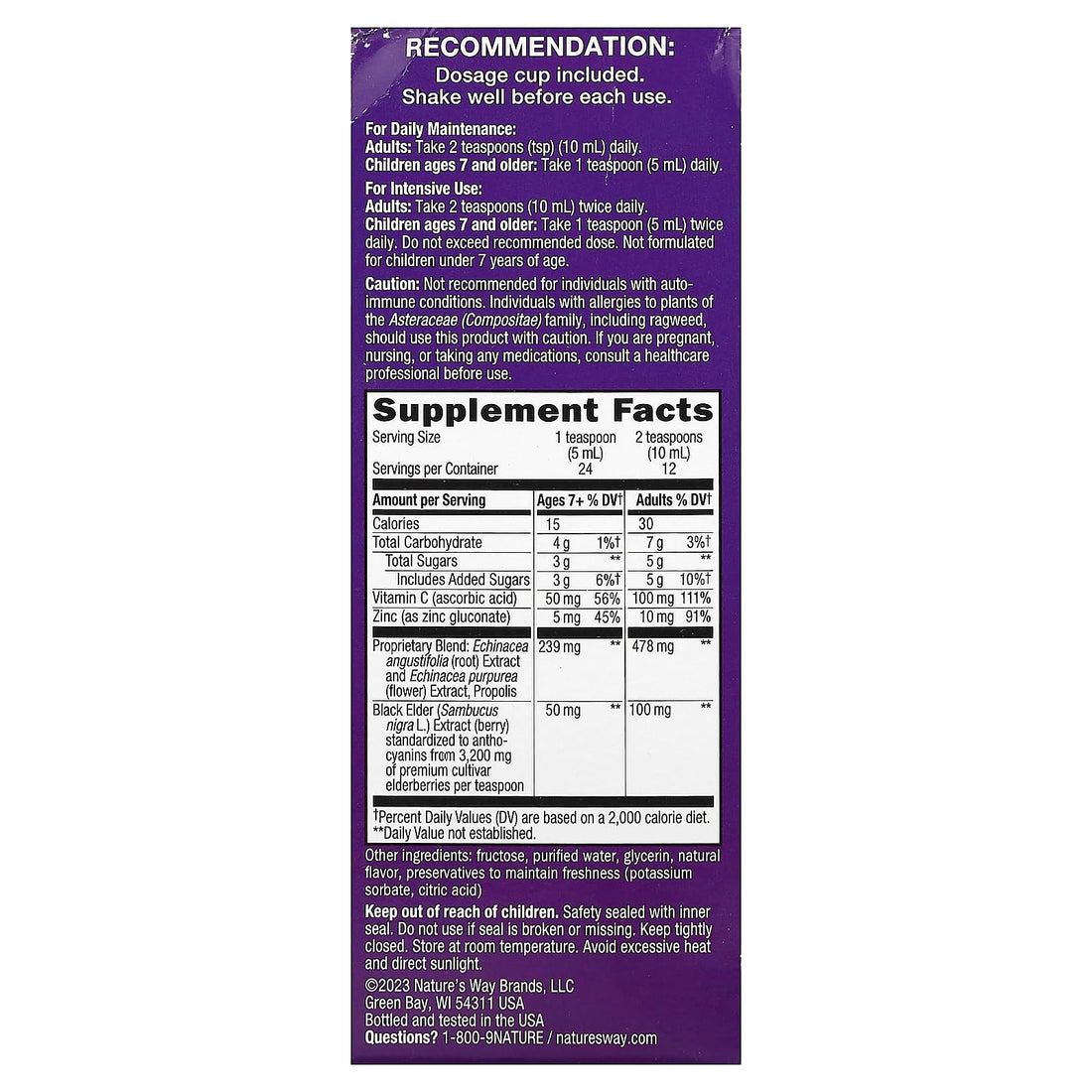 Nature's Way Sambucus Immune Elderberry Syrup, Herbal Supplements with Echinacea, Zinc, and Vitamin C, Gluten Free, Vegetarian, 4 Fl Oz (Packaging May Vary)
