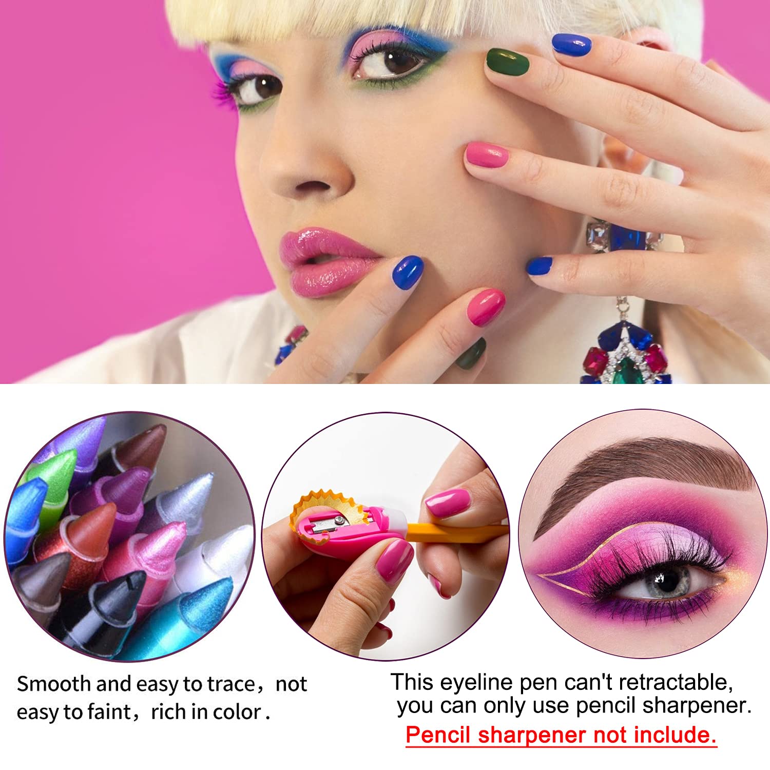 15 Colorful Eyeliner Pen Set, Shadow Pencil, Pearl Eyeliner Kit Metallic Glitter Eyeliner for Women Eye&Lip Liner Professional Colorful Eyeliner Eye Color Eye Makeup Set(15PCS)