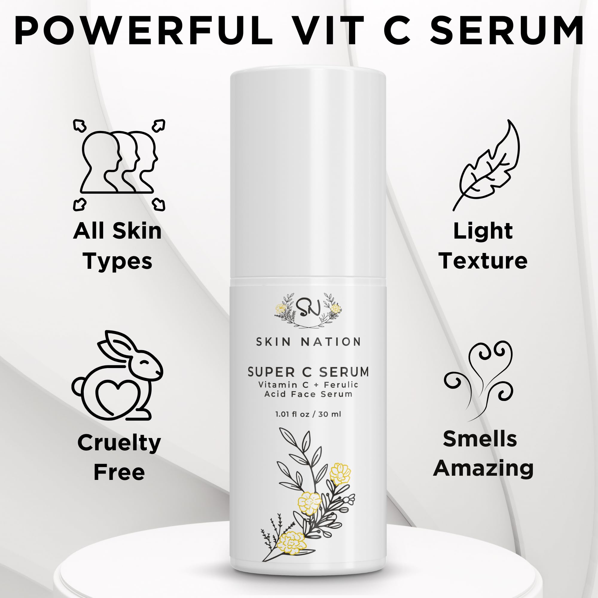 Super C Serum by Skin Nation | Vitamin C Face & Eye Serum for Anti Aging | Organic Natural Ingredients – includes Vitamin E and Aloe Vera