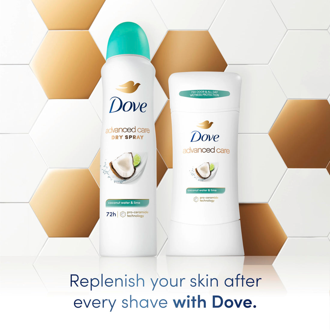 Dove Advanced Care Antiperspirant Deodorant Stick Coconut Water & Lime scent 4 Ct for helping skin barrier repair after shaving 72H odor control & all-day sweat protection for soft underarms 2.6 oz