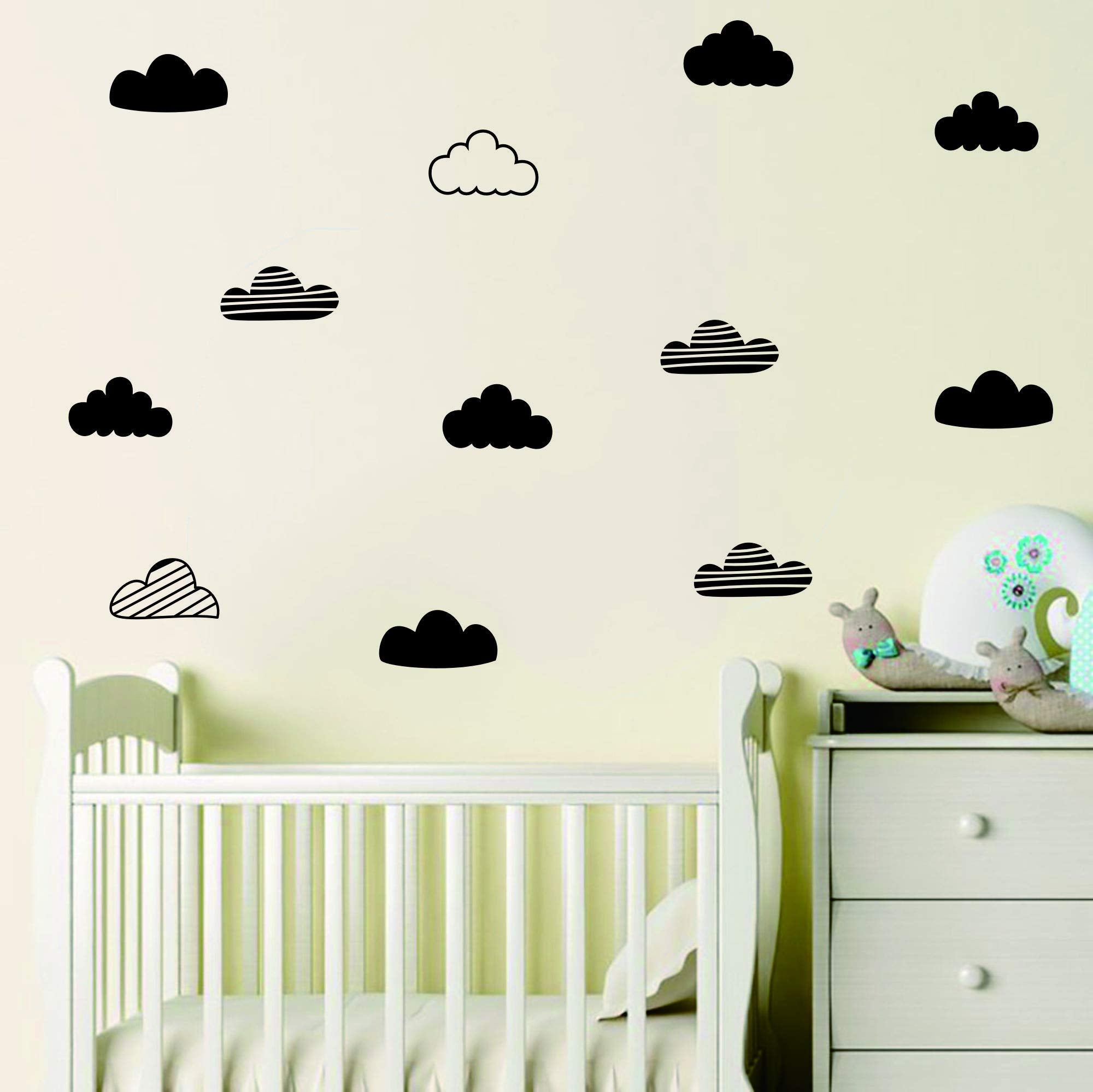 24 Pcs/Set Clouds Decal Vinyl Wall Sticker for Kids Room Nursery Decoration Boy Girl Child Bedroom Living Room Art Decor Home House Design Mural YMX57 (Black)
