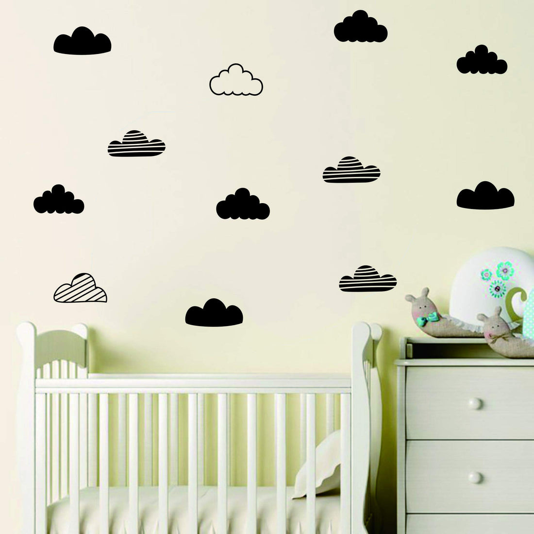 24 Pcs/Set Clouds Decal Vinyl Wall Sticker for Kids Room Nursery Decoration Boy Girl Child Bedroom Living Room Art Decor Home House Design Mural YMX57 (Black)