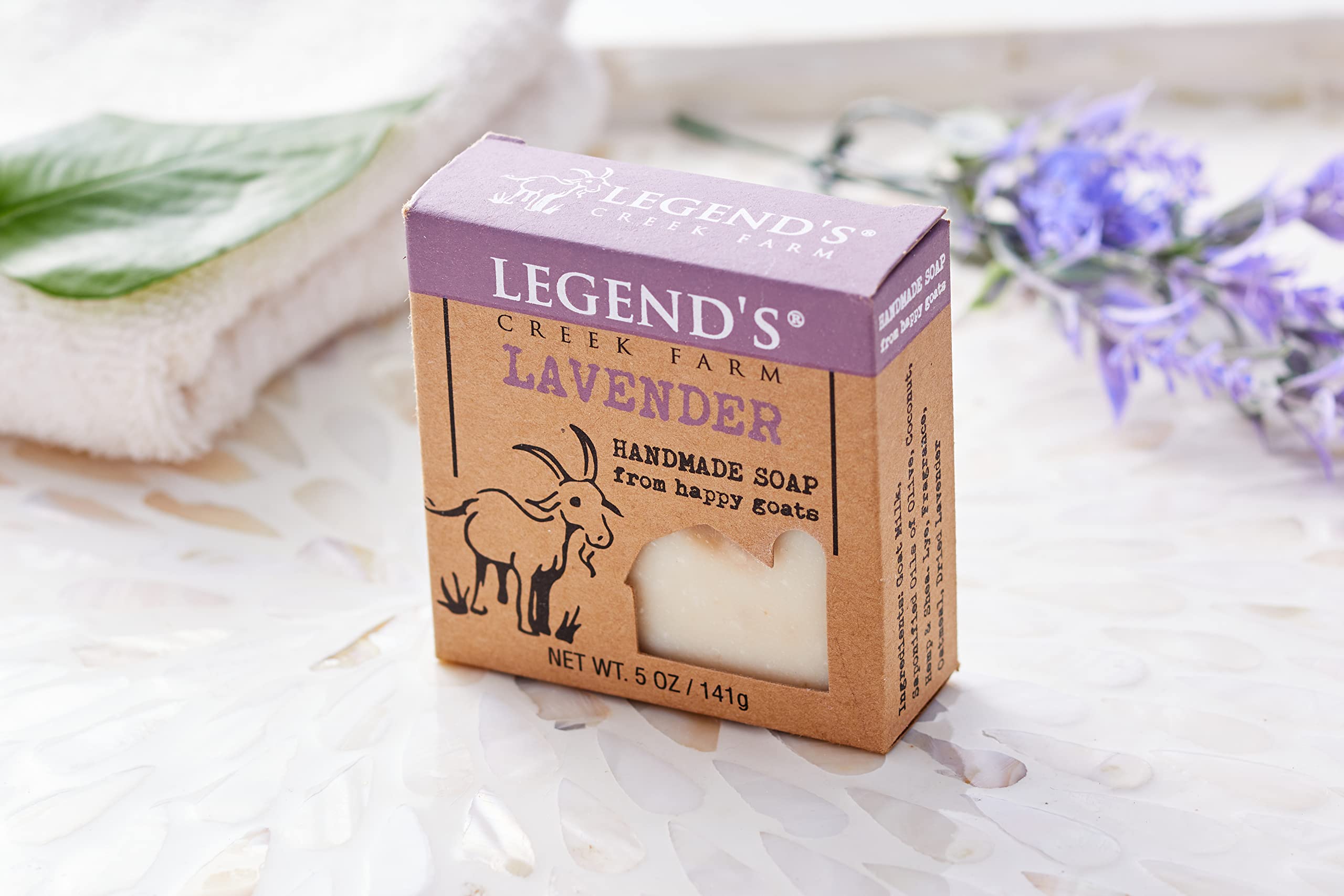 Legend's Creek Farm Goat Milk Soap - Cleansing Moisturizing Soap Bar for Hands and Body - 5 Oz Creamy Lather, Nourishing, Gentle Natural Soap for Sensitive Skin, Handmade in USA (Lavender, Pack of 2)