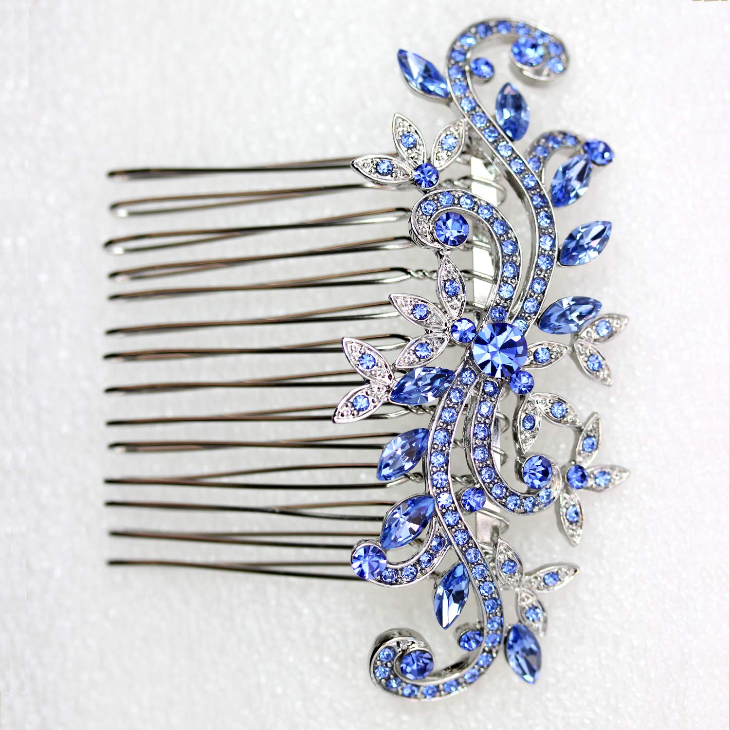 Faship Gorgeous Sapphire Color Blue Crystal Floral Hair Comb