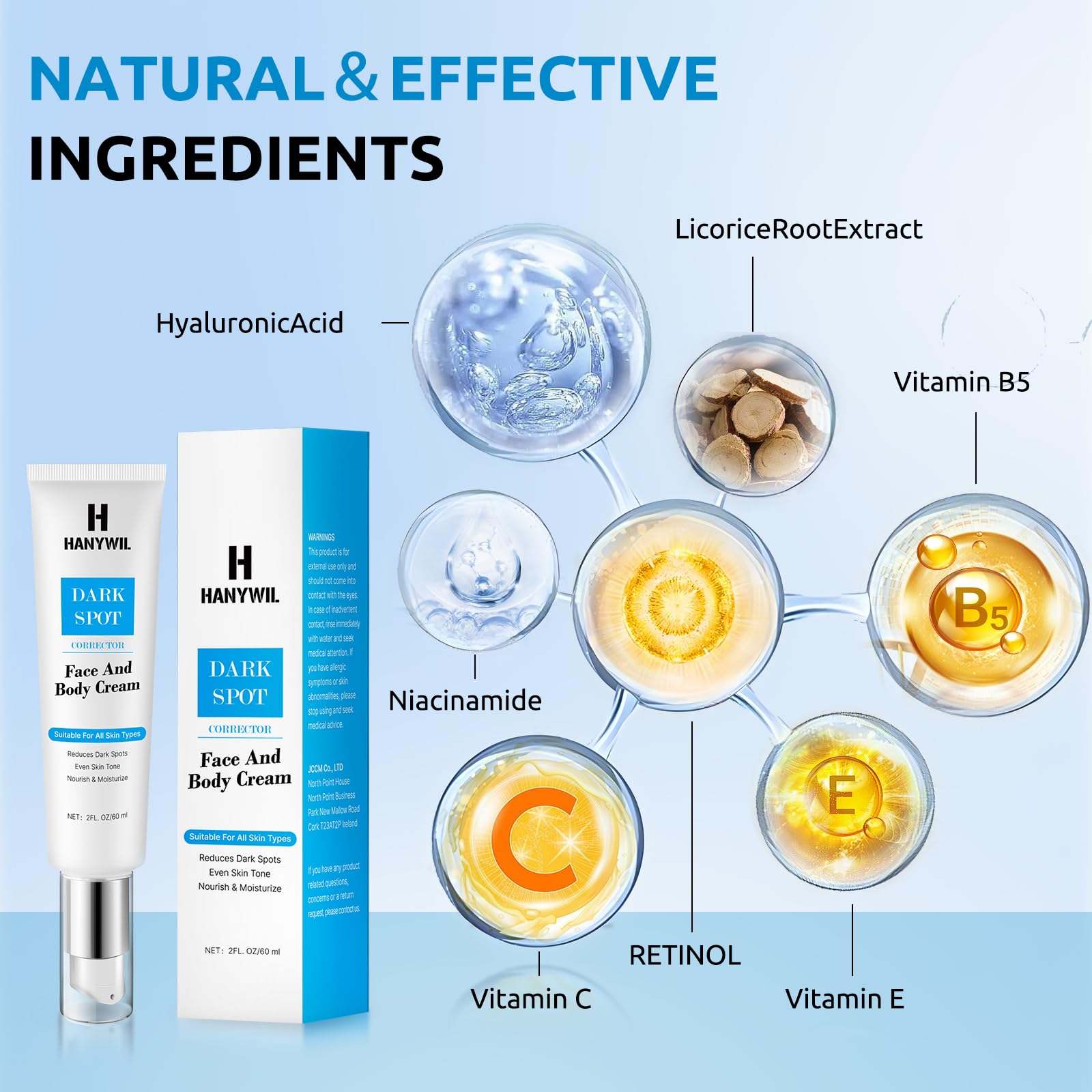 HANYWIL Dark Spot Remover for Face Cream, Dark Spot Corrector, Rapid Tone Repair Retinol, Skin Brown Spot Remover, Skin Care Face Cream, Sun Spot Remover, Age Spot Corrector for Women Men (2 Fl Oz)
