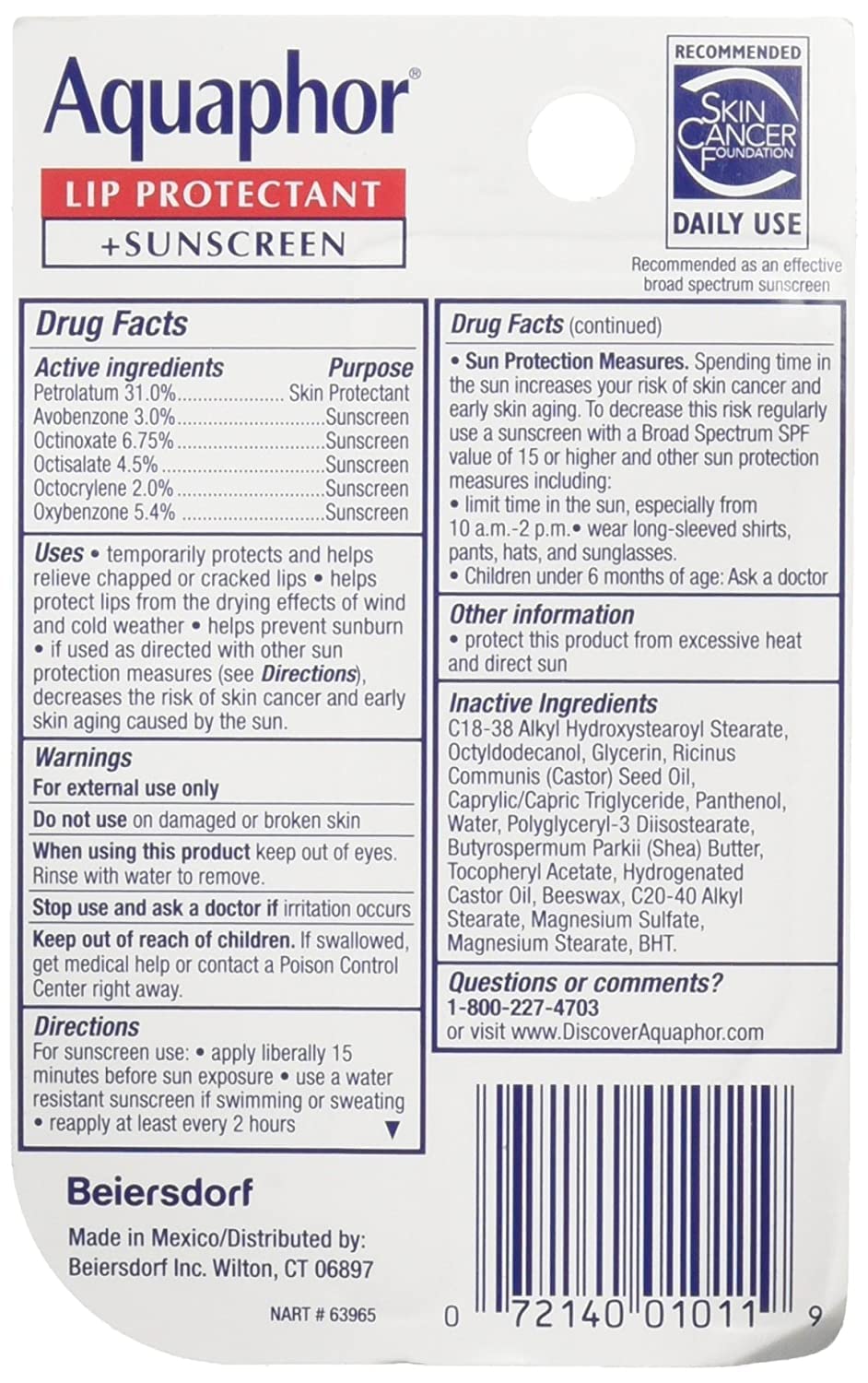 Aquaphor Lip Protectant/Sunscreen Broad Spectrum SPF 30