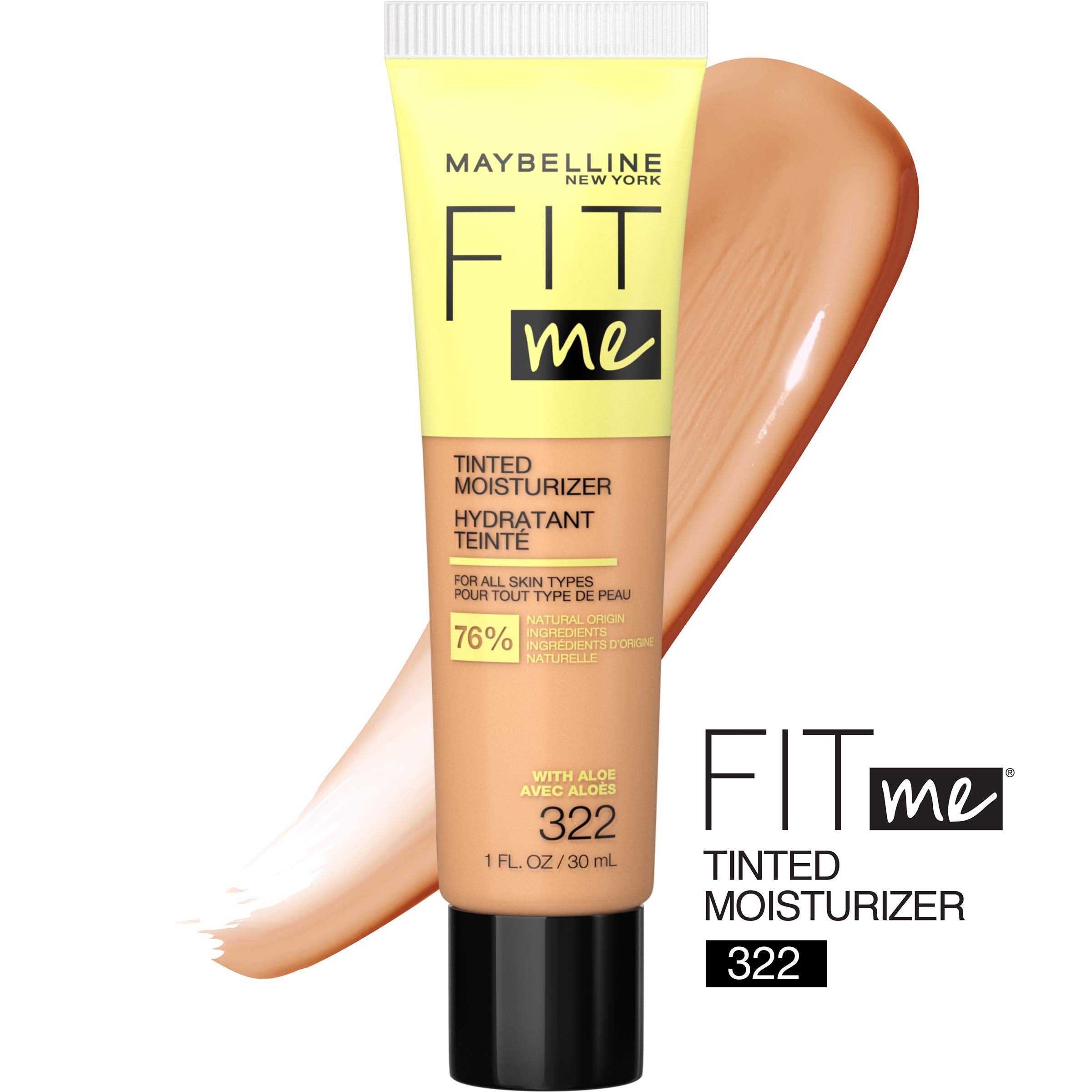 Maybelline Fit Me Tinted Moisturizer, Natural Coverage, Face Makeup, 322, 1 Count