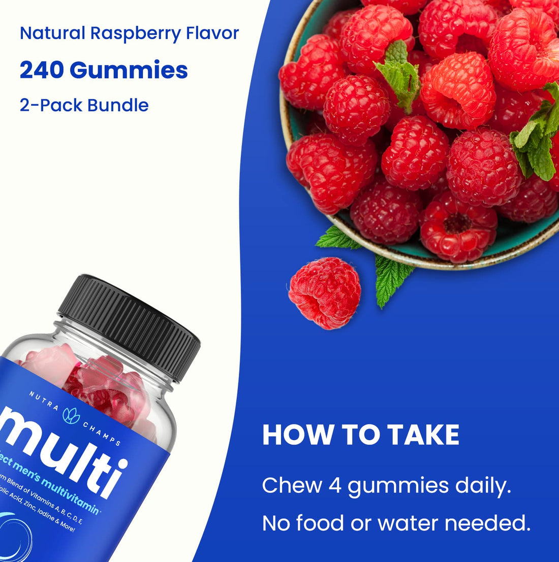 NutraChamps Multivitamin for Men, 240 Count, Vitamins A, B, C, D, E, Biotin, Zinc, Mens Gummy Multivitamins Supplement, Chewable Daily Multi Gummy Vitamins for Men (Pack of 2)