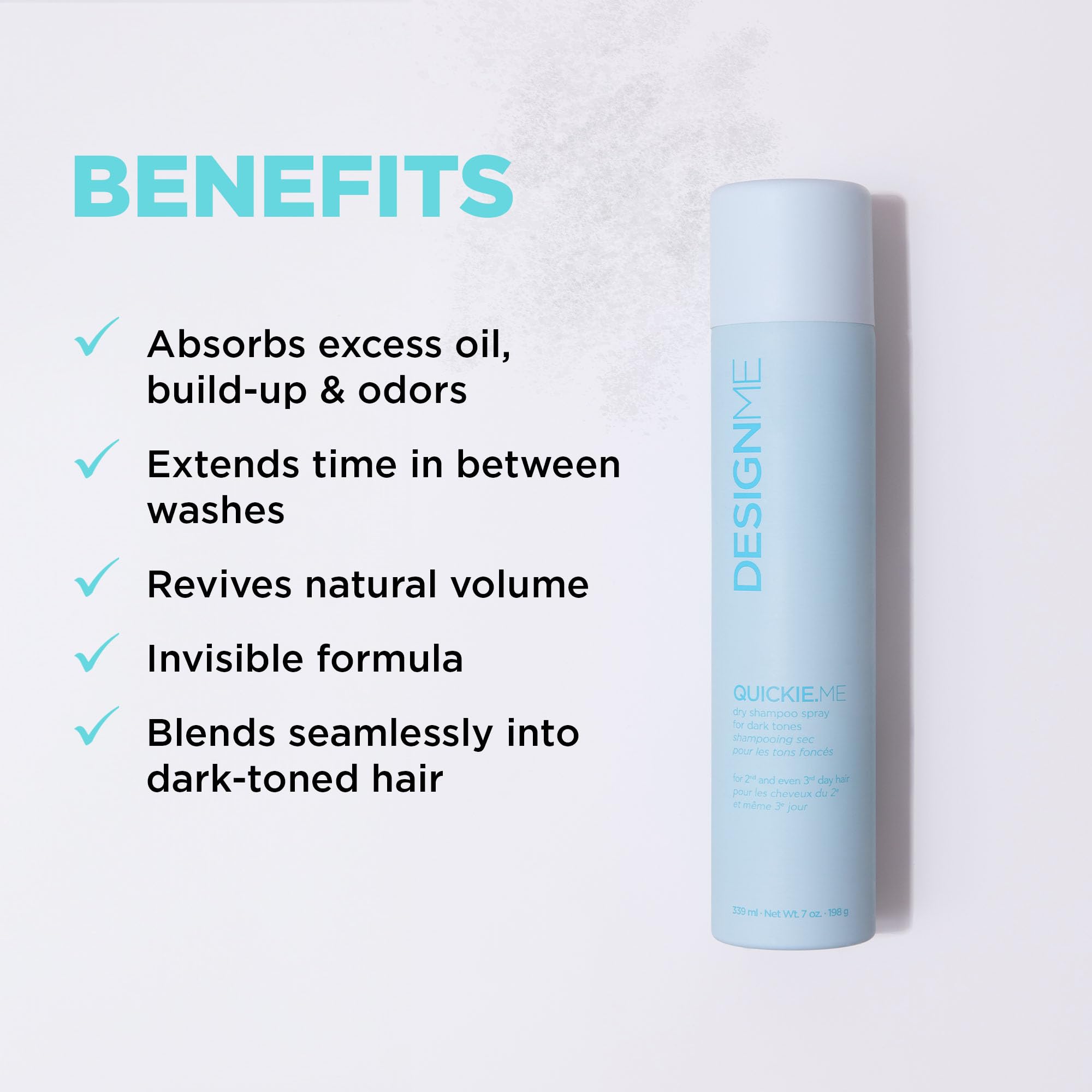 DESIGNME QUICKIE.ME Dry Shampoo Spray | Oil Absorbing | Root Lifting Shampoo for Dark Tone, 339mL