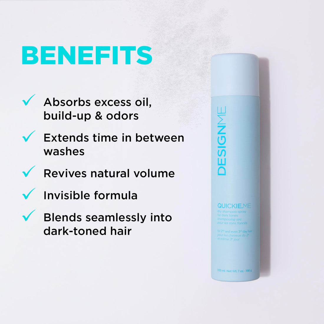 DESIGNME QUICKIE.ME Dry Shampoo Spray | Oil Absorbing | Root Lifting Shampoo for Dark Tone, 339mL