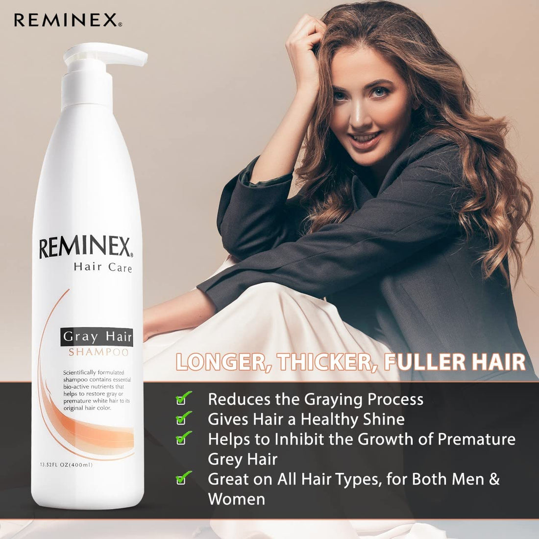 Anti-gray Hair Shampoo - Reminex - Enriched with Shou Wu Saw Palmetto Extract Ginseng Dong Kuai to Help Restore Gray Hair to Their Original Hair Color Hair Shampoo