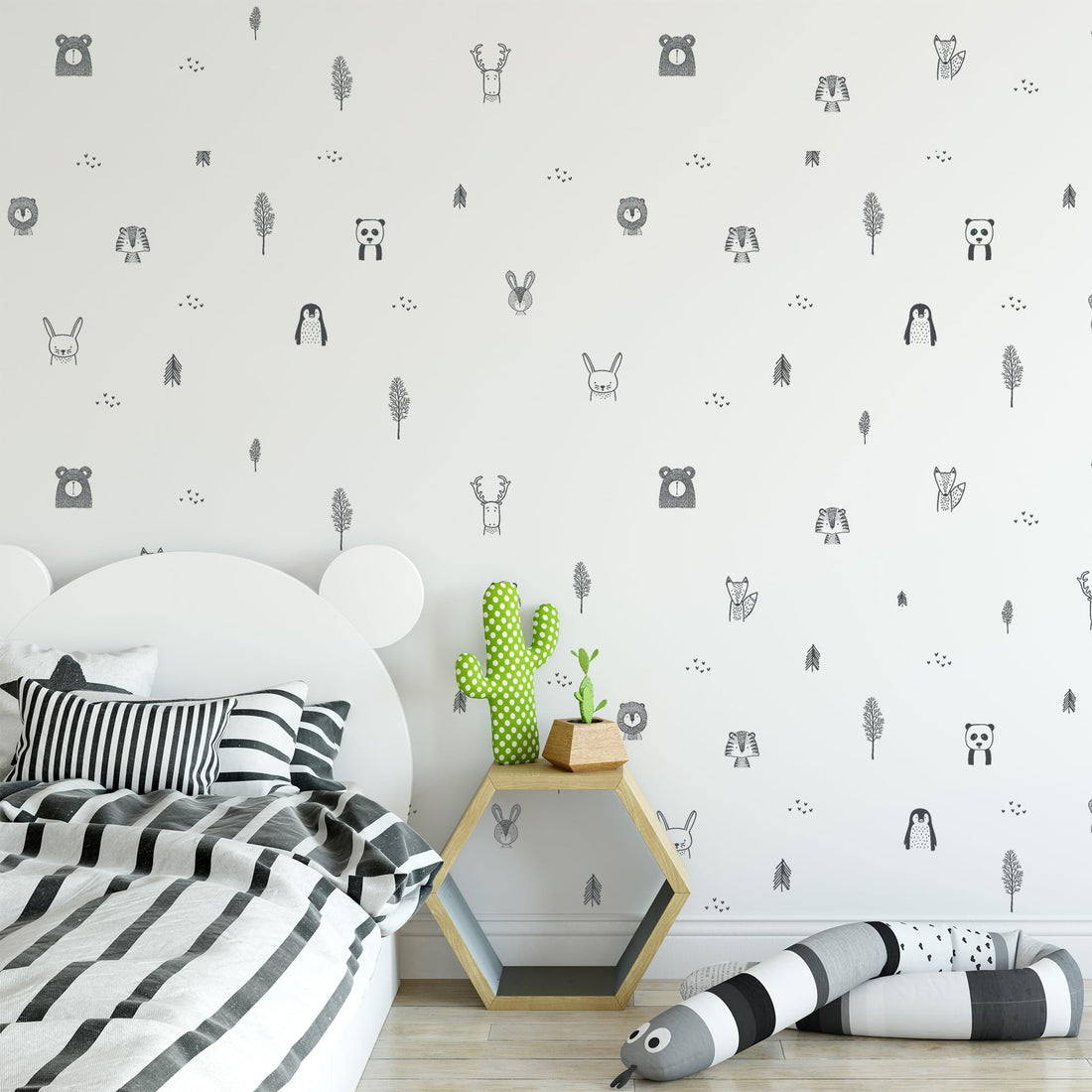 Baby RyRo London Stylish Animal Wall Decals - Charming Jungle Nursery Decor, Nordic Style Safari Wall Decals for Baby Room Decor, Black & White Jungle Wall Decals, Peel and Stick.